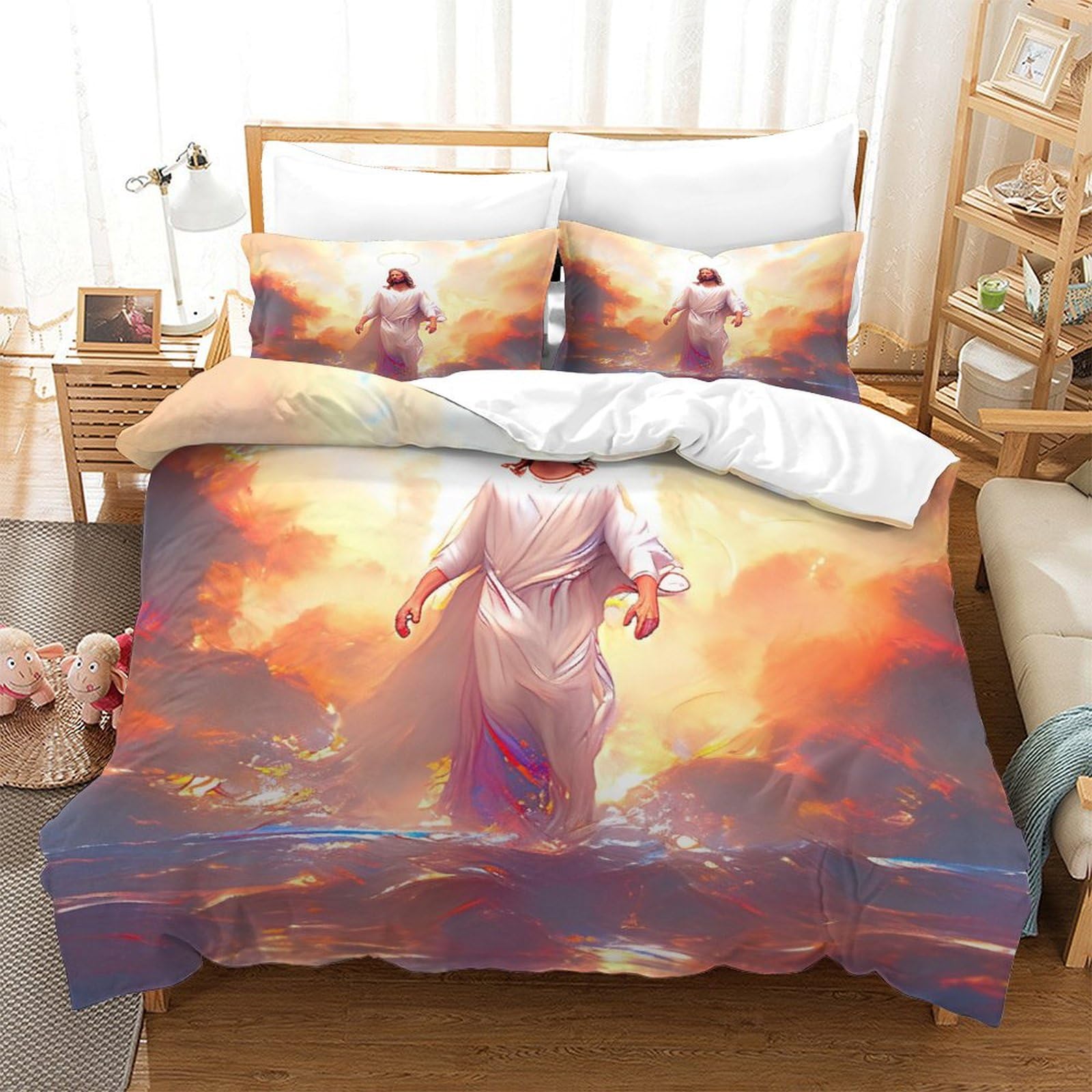 GAOYUCHUN Jesus Duvet Cover Sets 3 PCS Hotel Quality Quilt Cover Bedding Bed Covers with Pillowcases with Zipper Closure Ultra Soft Hypoallergenic Microfiber Double（200x200cm）