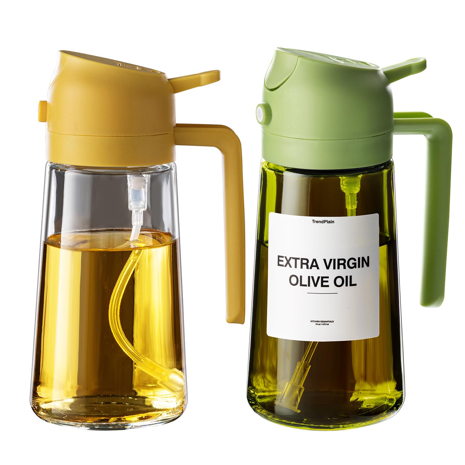 TrendPlain2-Pack 16oz Olive Oil Dispenser Set - Original & Light-Blocking Bottles with Stickers - Yellow & Green