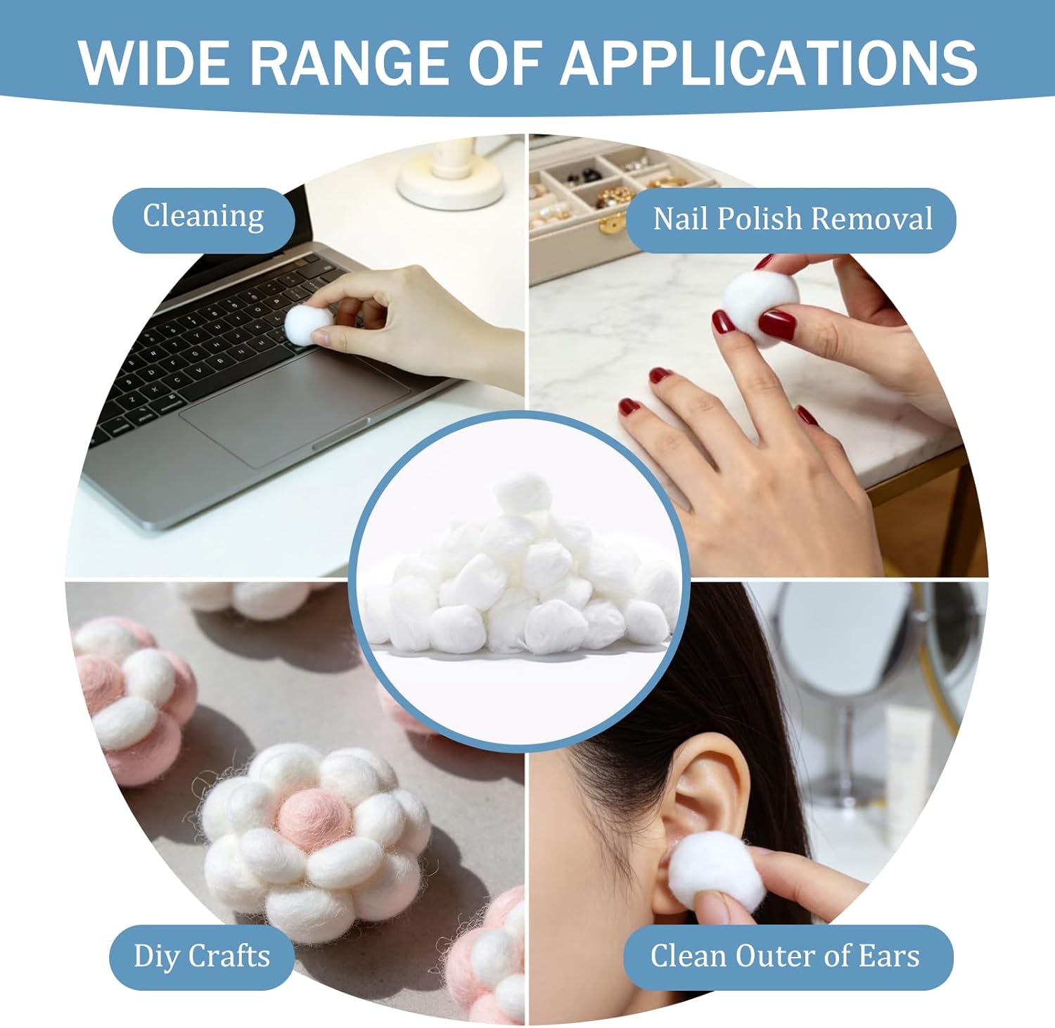 2000Pcs Cotton Balls Large Bulk, Pure & Natural Cotton Balls Absorbent Hypoallergenic Soft & Gentle for Face, Baby Care& First-Aid, Makeup, Nail Polish Remover, Household Needs, DIY Crafts & Pet Care