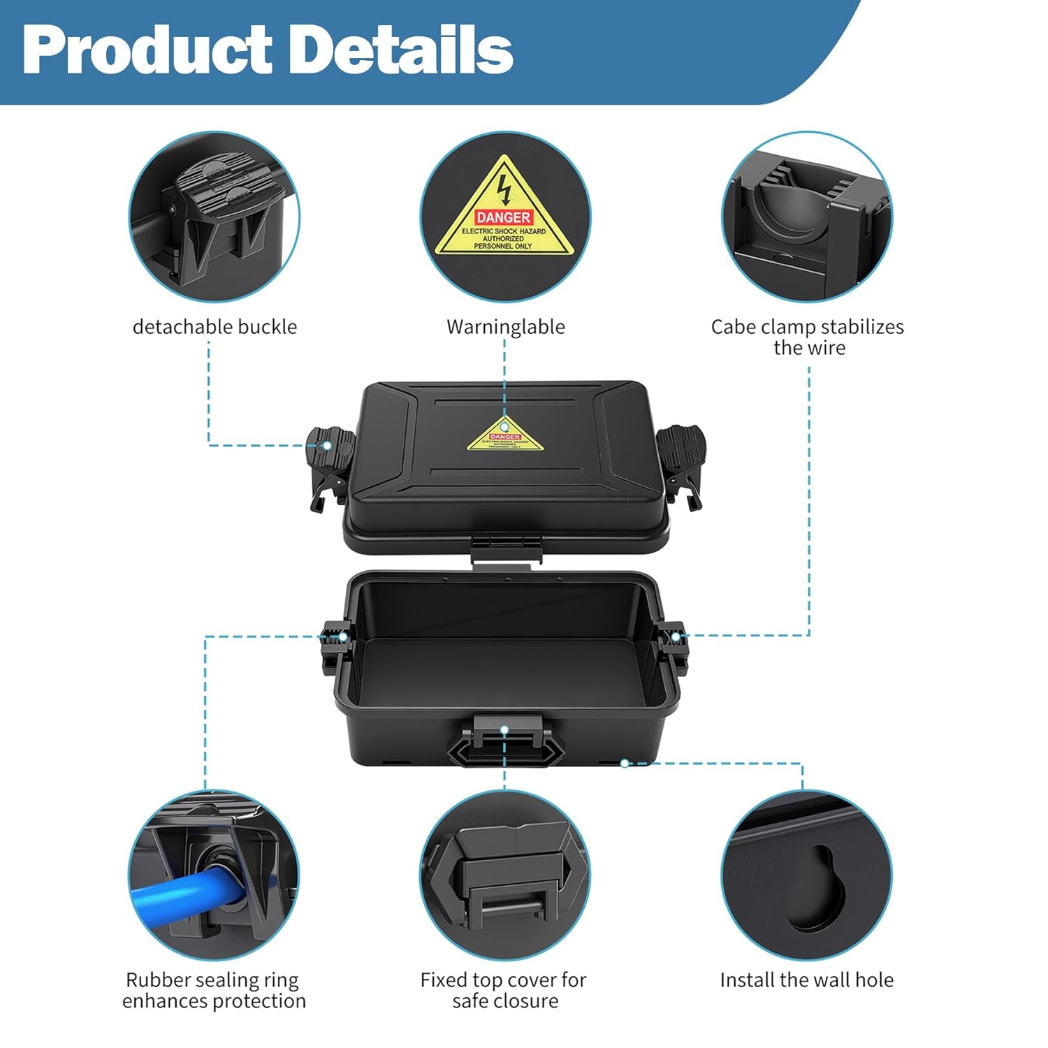 Mini Outdoor Electrical Box, IP54 Waterproof Extension Cord Cover (Inside 6.2 x 3.9 x 2.7 inches) Weatherproof Connection Box for Plug,Connector, Power Cord, Festive Light(2 PCS Black) - Image 3