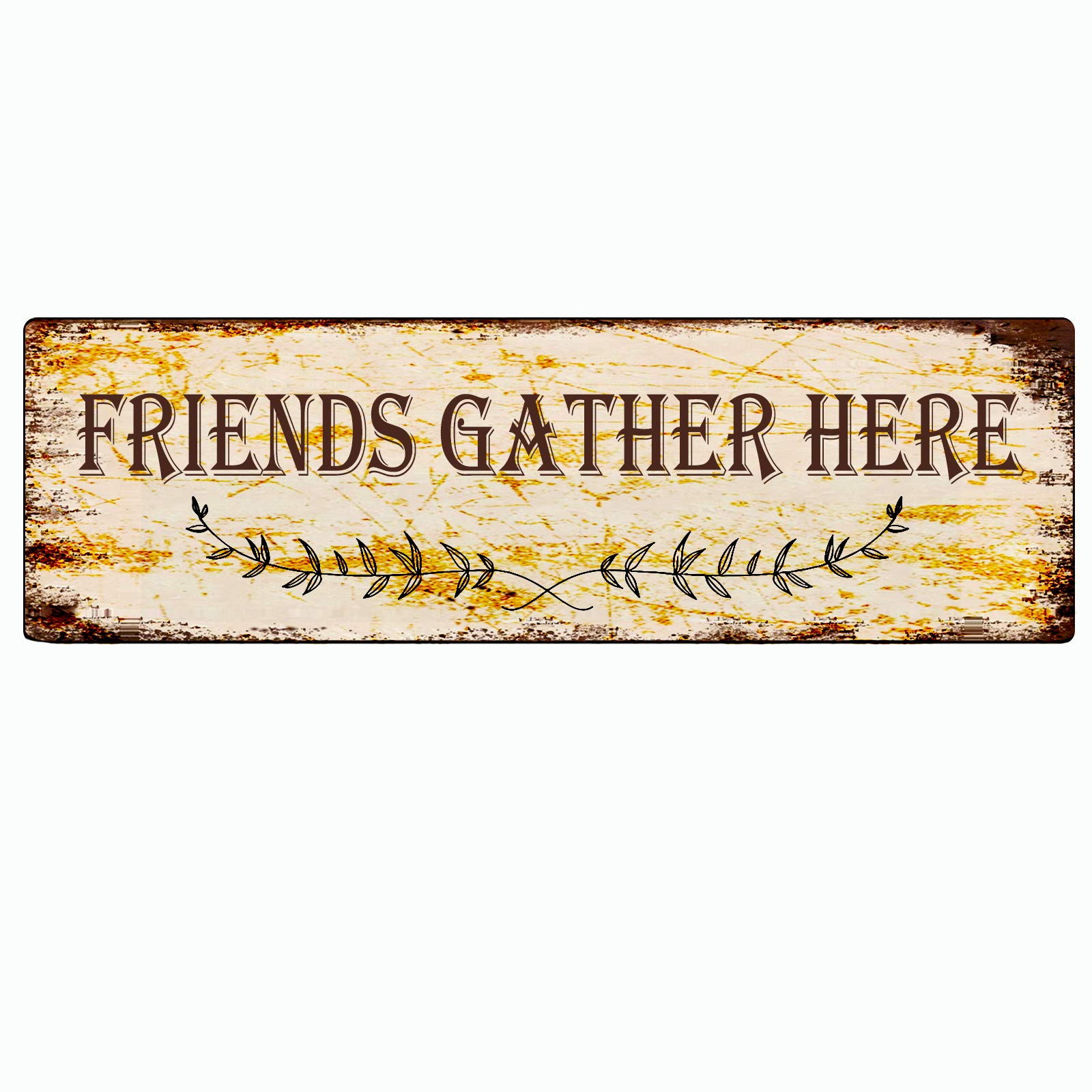 Friends Gather Here Retro Tin Signs Aluminum Metal Sign for Kitchen Home Garden Wall Bar Cafe Decor 4x16 Inch