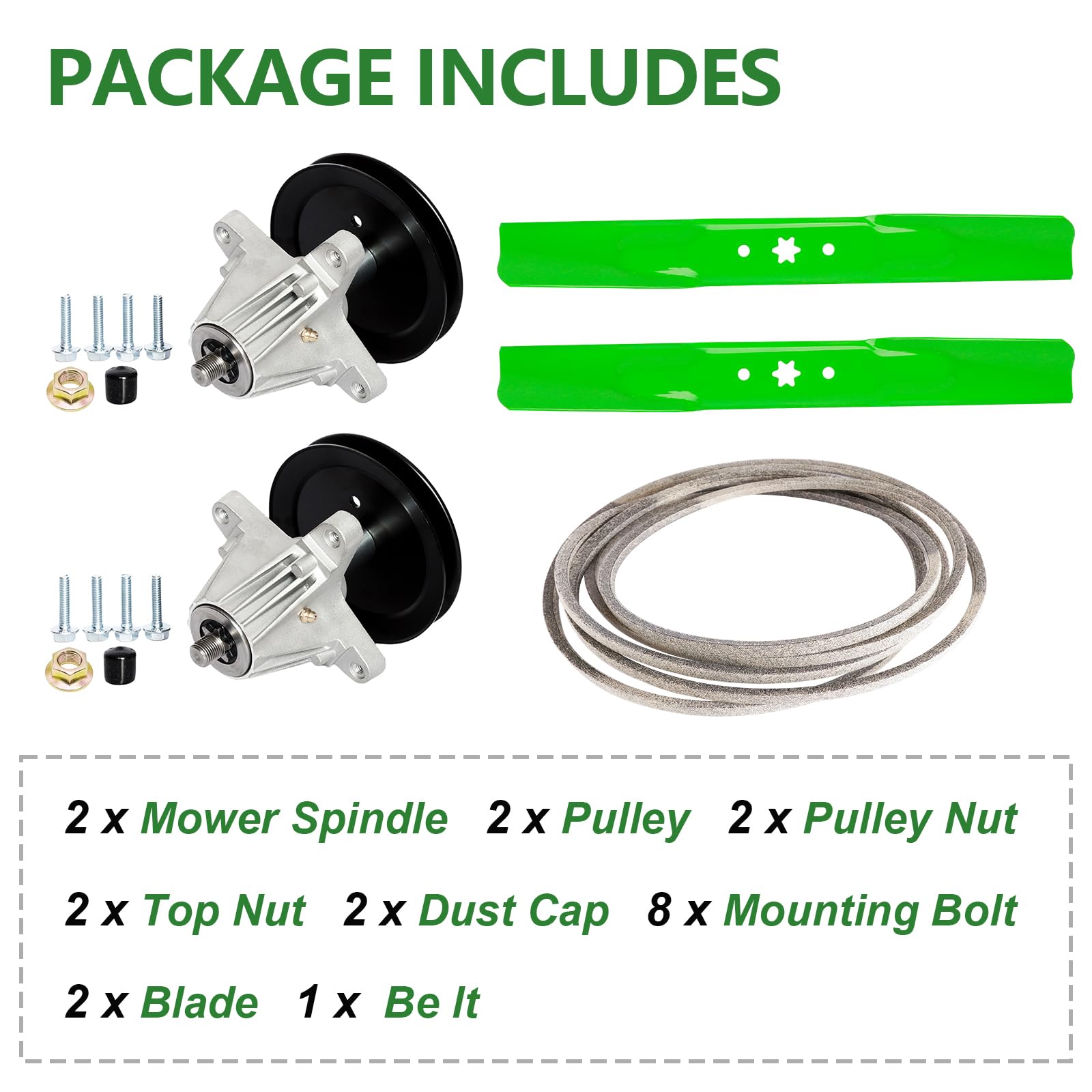 Kit de reconstrucción de cubierta para cortacésped de 42 pulgadas para MTD Cub Ca det CRA ftsman T1000 T1200 T1400 T1800, 2 husillos 618-06991 918-06991, 2 cuchillas 742-0656 742-0656 742-00