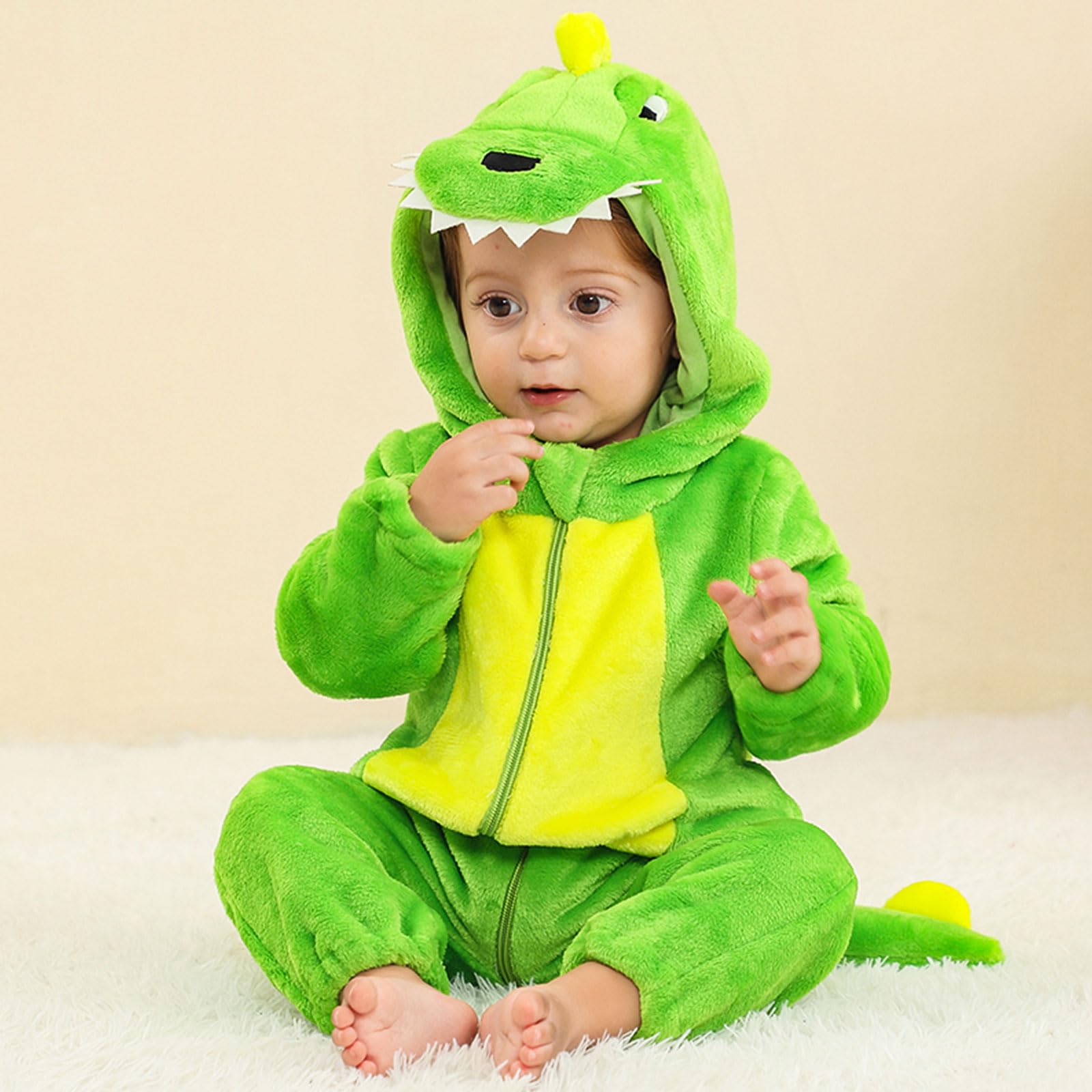 Mono bebé Capucha Mameluco de Bebé Unisex Disfraz de Dinosaurio Otoño Invierno Pijamas con Capucha Estilo Traje de Cosplay de Franela