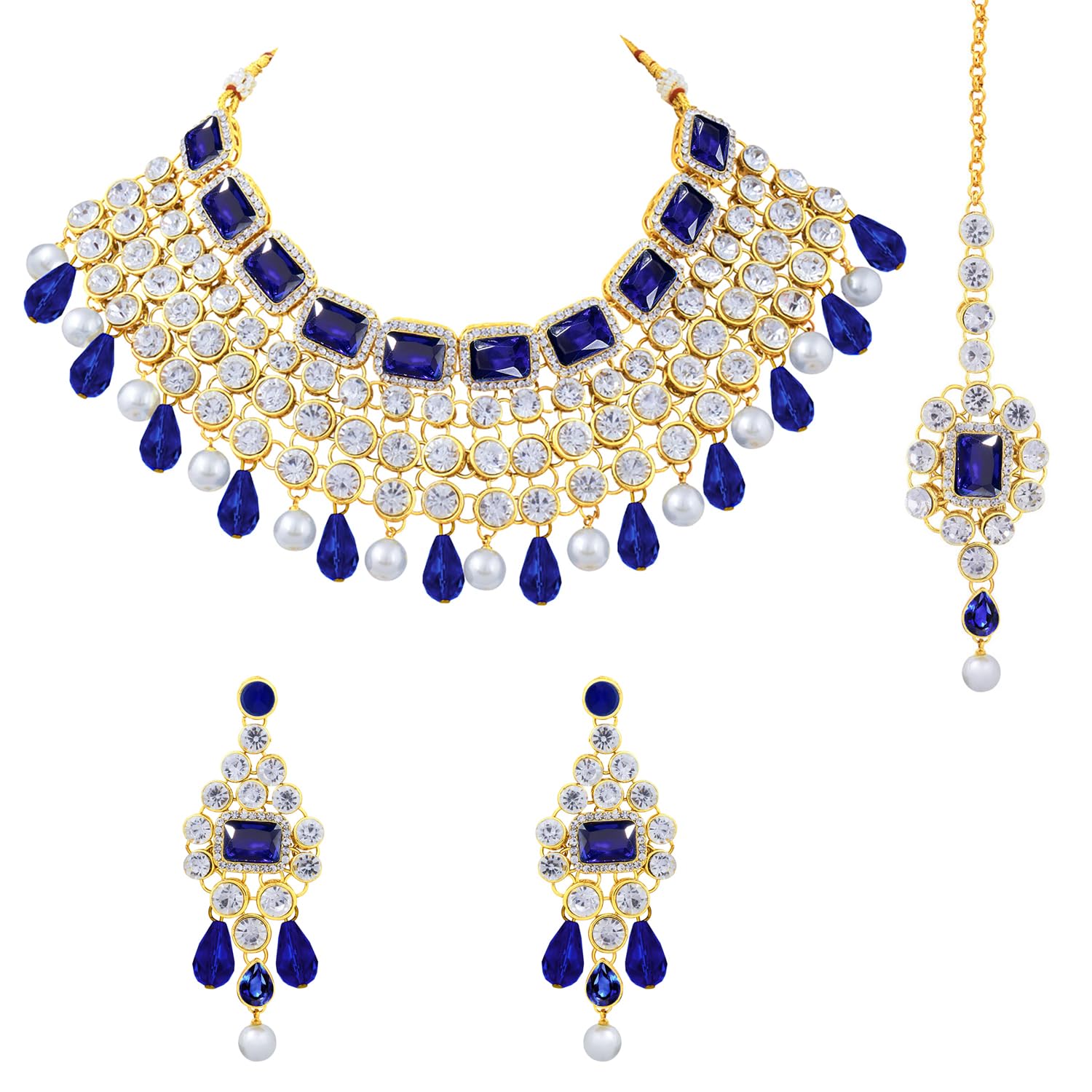 Peora Crystal Choker Necklace with Maang Tikka Earrings Indian Traditional Bridal Wedding Jewellery Set for Women Girls (Rani) (B079YSDS56) Amazon Price History, Amazon Price Tracker