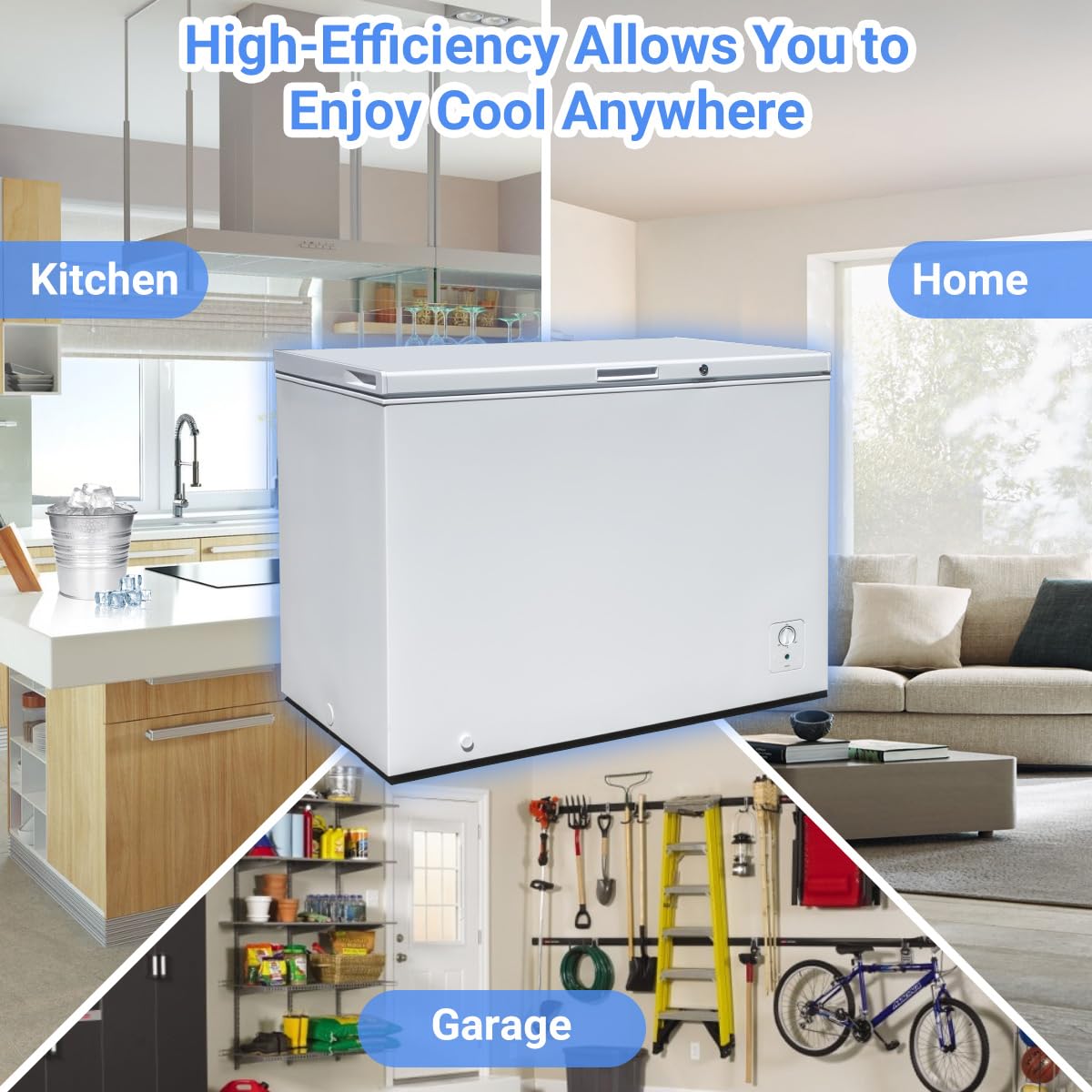 Smad Deep Chest Freezer 14.0 Cu. Ft. Large Freezer With Lock And 3 Removable Baskets, 4 Wheels, Adjustable Thermostat, Low Noise, Garage Ready For Home, Kitchen, White on Fridge.com - View 5