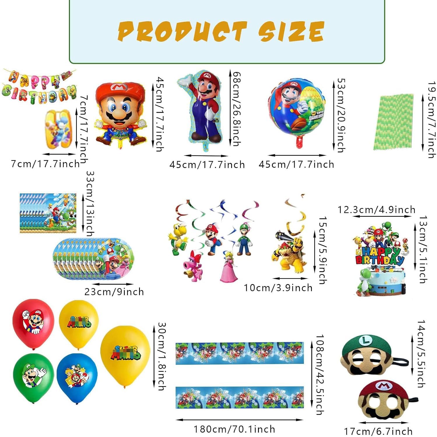 Set di decorazioni per compleanno per bambini da 87 pezzi, Include striscione, Decorazione per torta, Tovaglia, Vassoio di carta, Palloncino, Tovagliolo di carta, Maschera per gli occhi