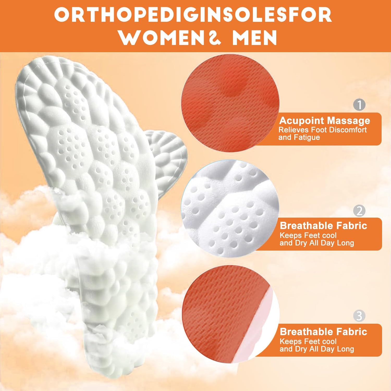 2 Pairs 4D Cloud Insoles for Men & Women,Memory Foam Cloud Insoles with Arch Support,2026 New Comfortable and Breathable Massage Shoe Inserts,Trim to Fit All Shoe Types 2 Color 47-48 - Image 5