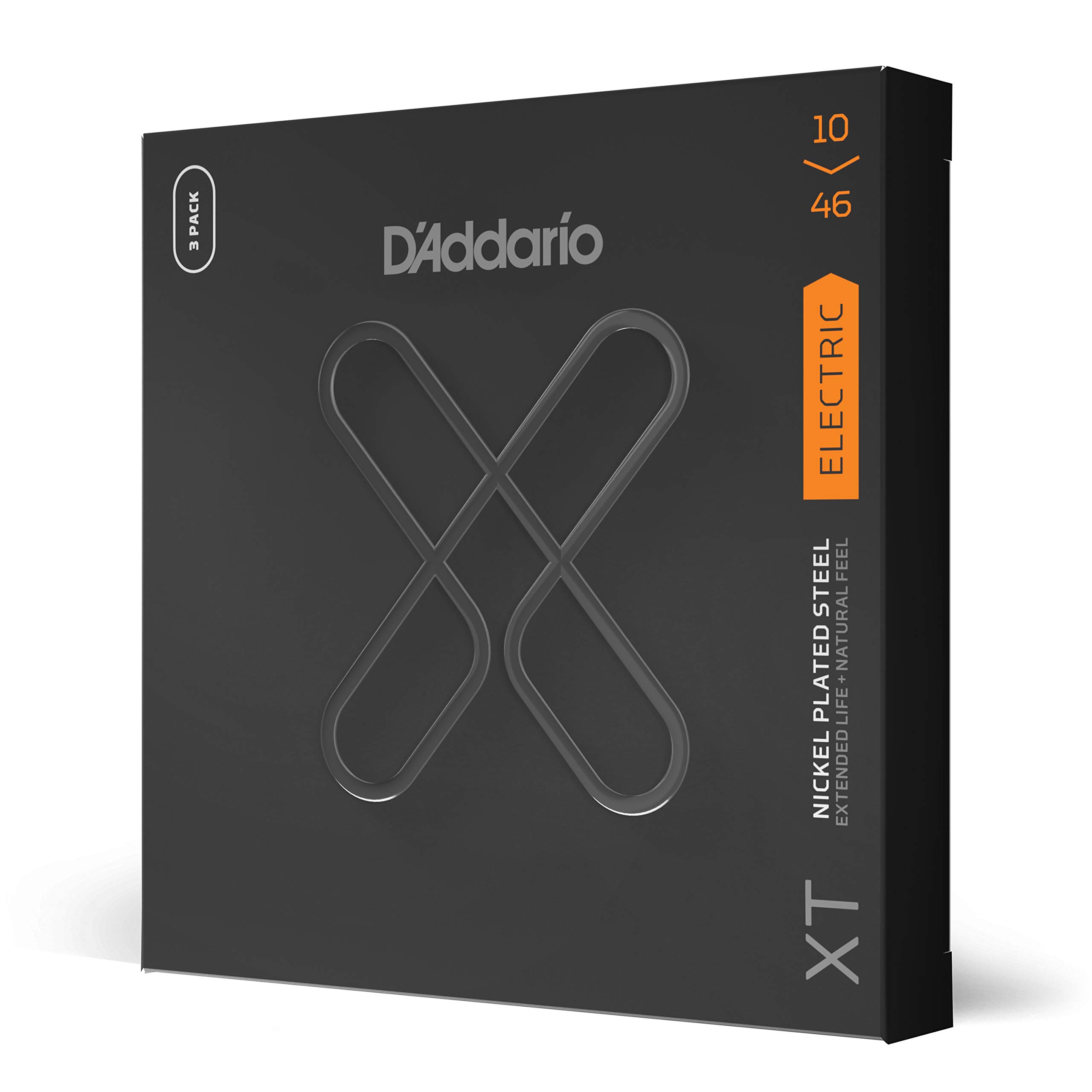 D'Addario Guitar Strings - XT Nickel Coated Electric Guitar Strings - XTE1046-3P - Extended String Life with Natural Tone & Feel - For 6 String Guitars - 10-46 Regular Light, 3-Pack