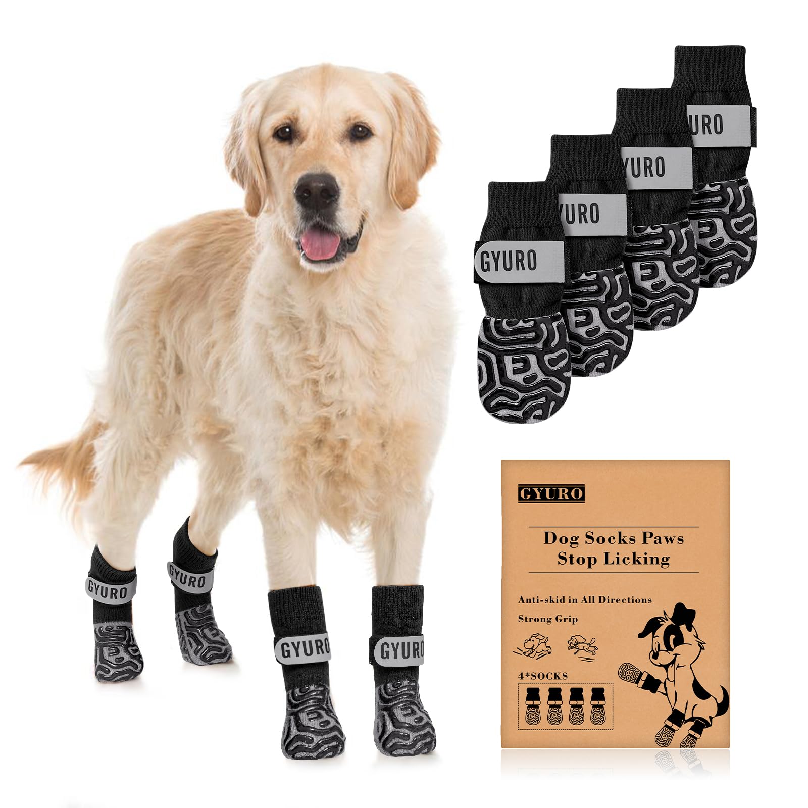 GYURO Anti Slip Dog Socks to Prevent Licking Paws, Small Medium Large Senior Dogs, Traction Control Dog Paw Protectors for Hardwood Floors (Black, L) — image 1