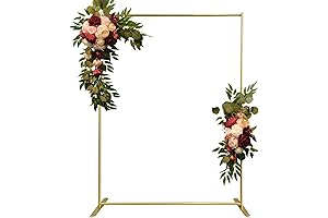 Deluxe Gold Square Arch Backdrop Stand with 2-Tier Balloons Stand, 6.6x5ft Wedding...