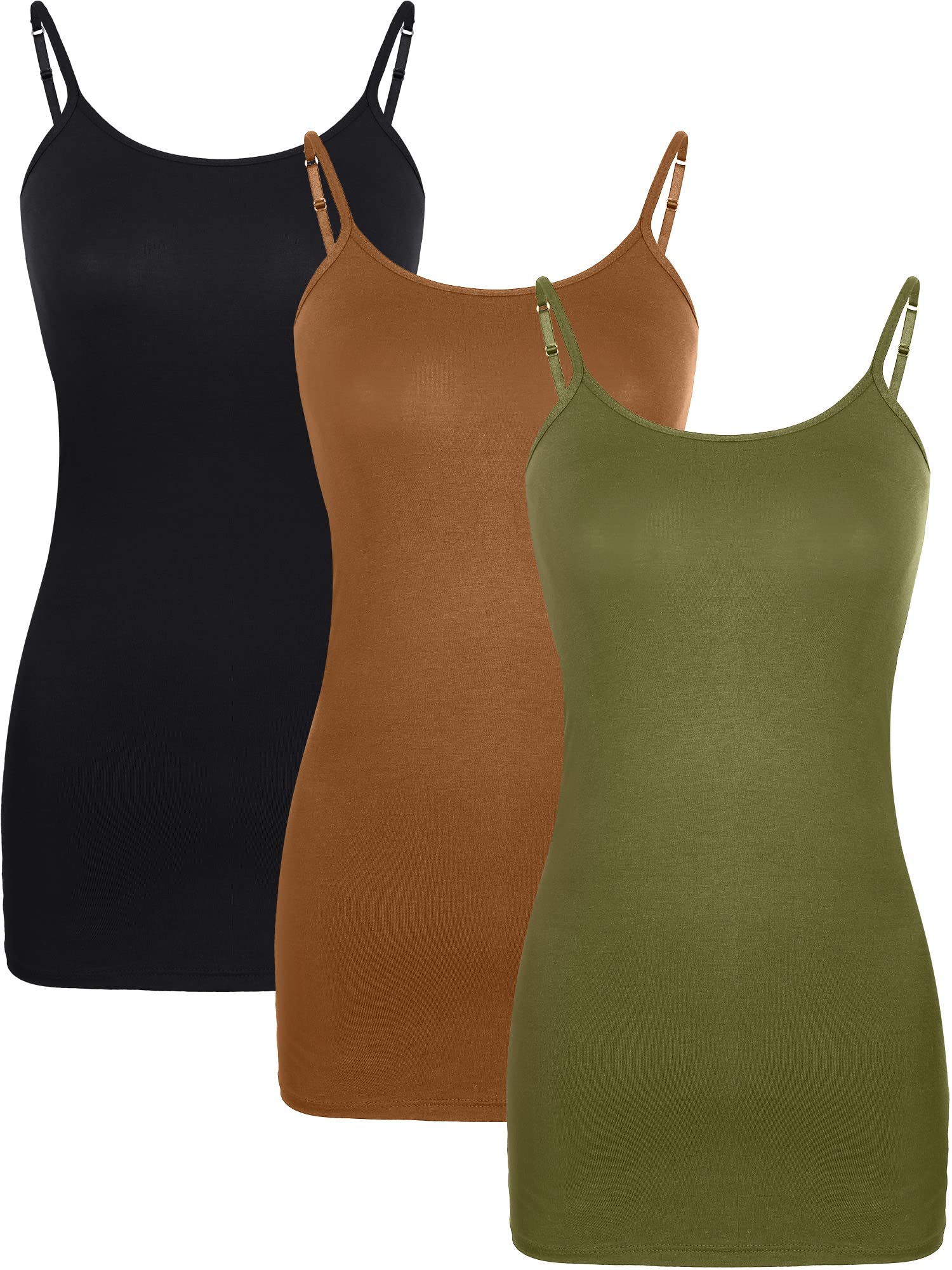 WILLBOND 3 Pieces Women Basic Long Tanks Adjustable Spaghetti Strap Camisole Top