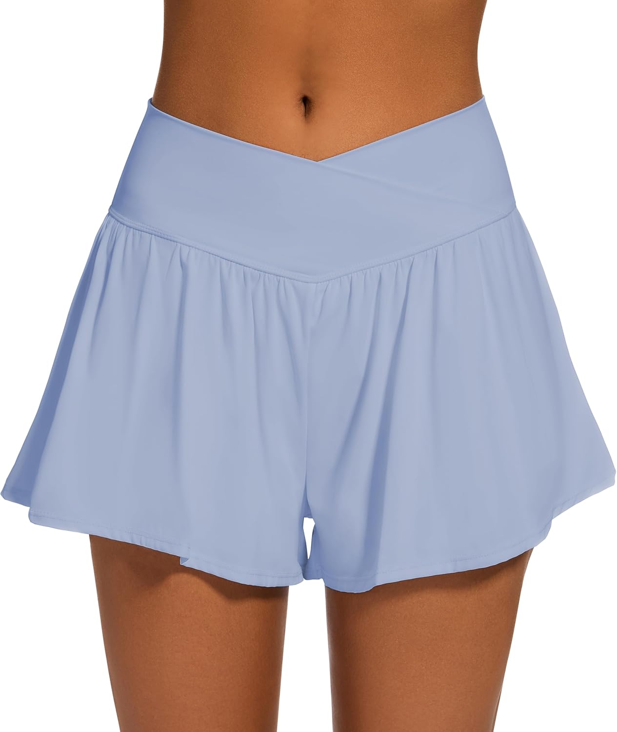 Womens Crossover Athletic Shorts Wide Waistband Flowy Tennis Sports Skorts with Pockets