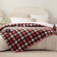 Westinghouse Queen Size Heated Blanket - Flannel Sherpa Electric Blanket, 10 Heat Levels, 12-Hour Timer, Fast Heating Red Plaid 72x84"