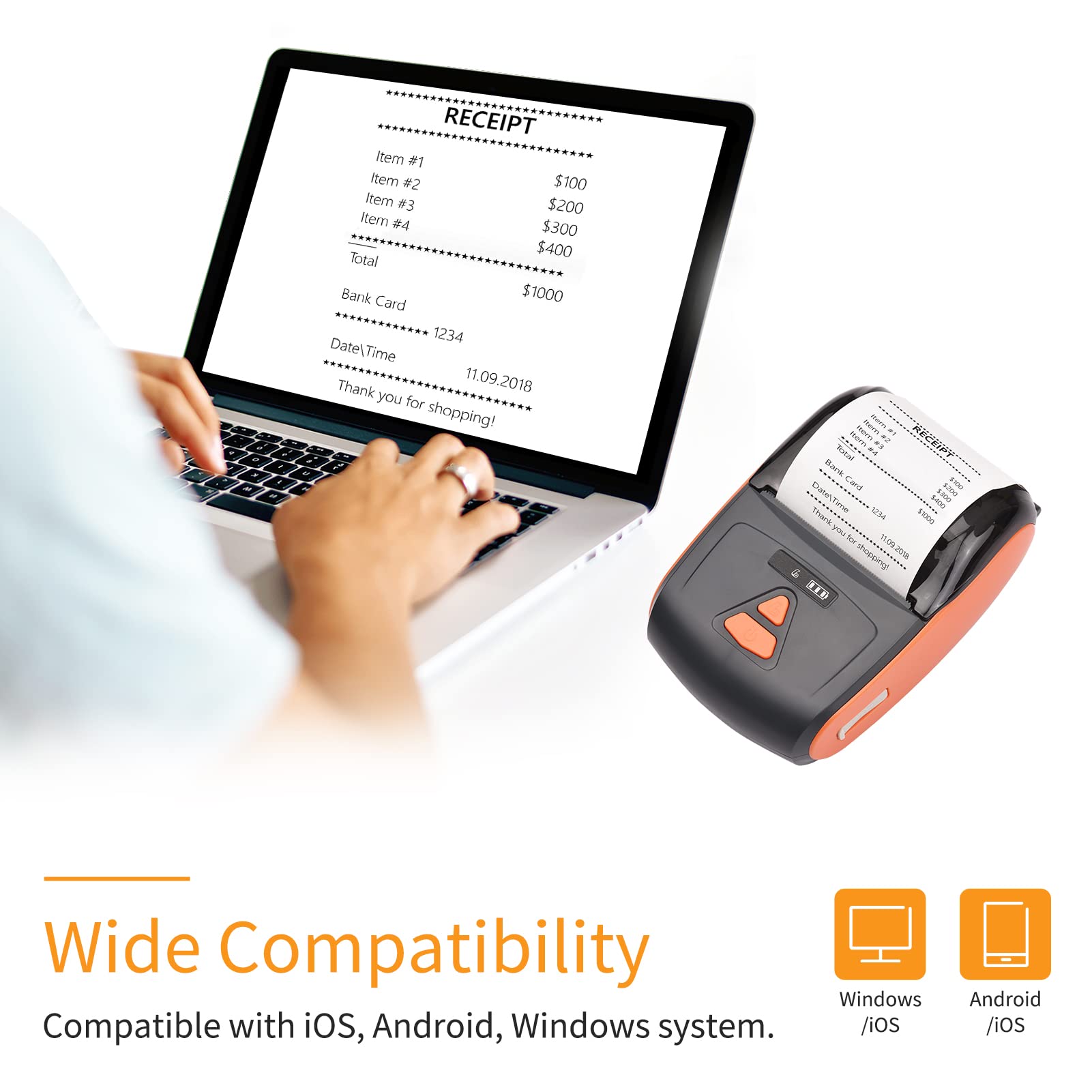 Mini Impresora térmica portátil de 2 Pulgadas, inalámbrica, USB, para Recibos, facturas, Tickets, Papel de impresión de 57 mm, Compatible con iOS, Android y Windows, para restauran