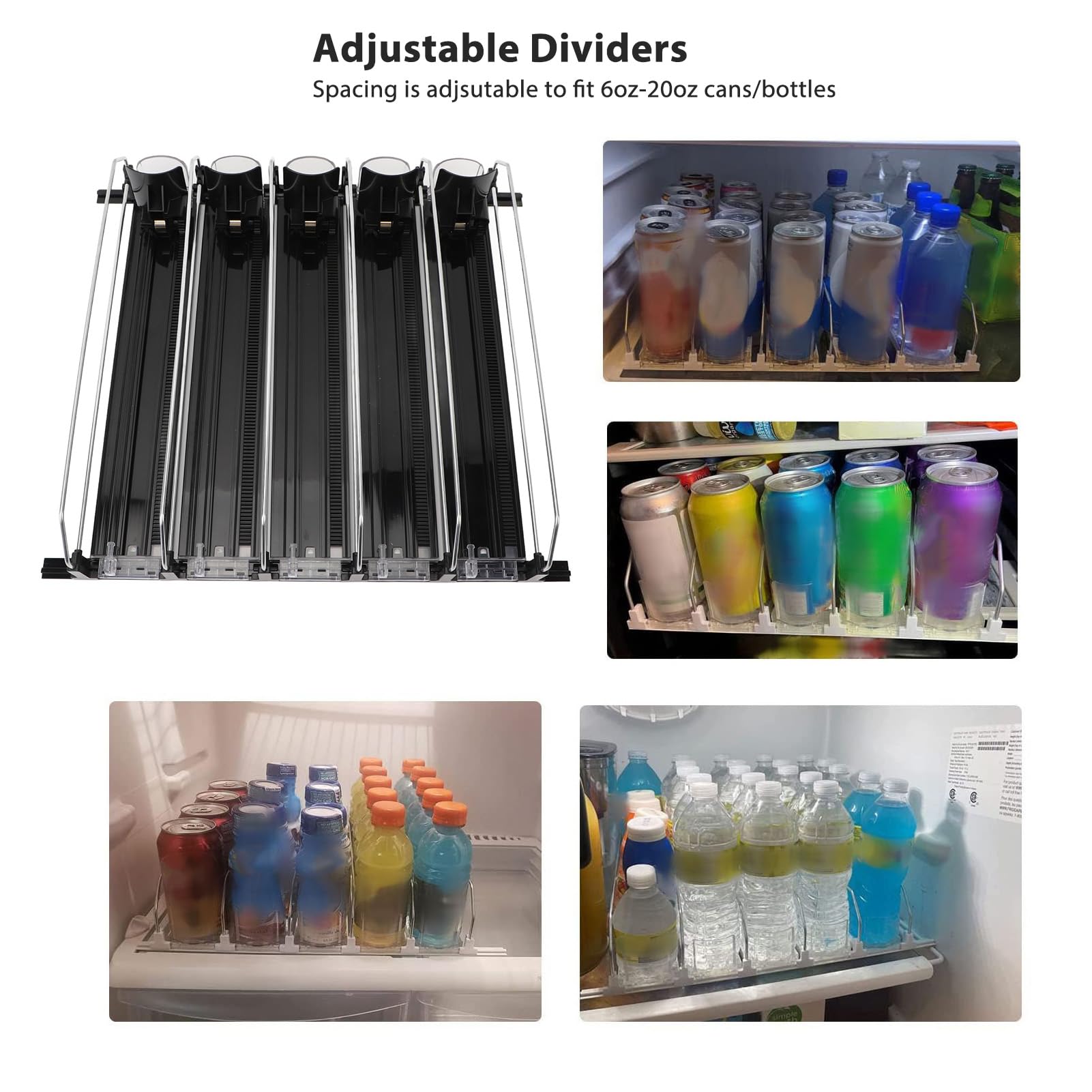 5 organizadores de bebidas para frigorífico, dispensador de latas de refresco transparente para frigorífico, empujador automático, dispensador de latas de refresco (Black)