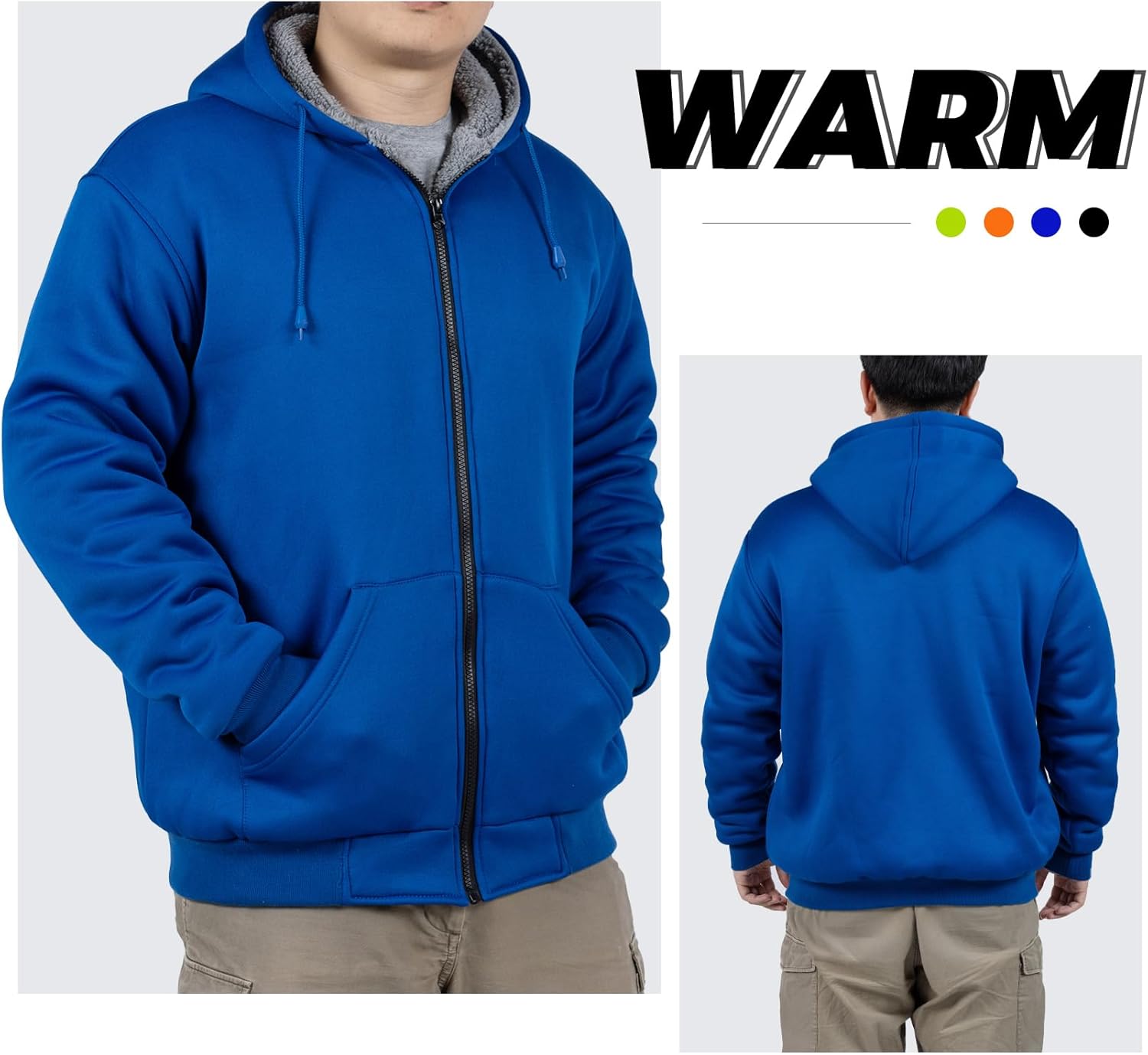 VENDACE Hi Vis Hoodie for Men Sherpa Fleece Lined Safety Sweatshirt Fleece Hoodie Zipper Construction Work Jacket Sweater - Image 2