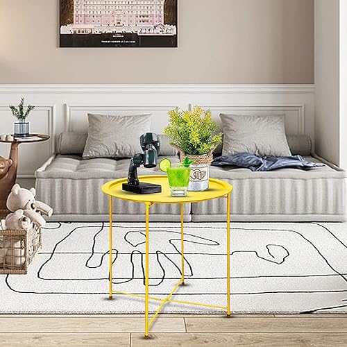 Miniatura 10 de Garden 4 you Juego de 2 mesas auxiliares para exteriores, mesa auxiliar pequeña de metal, mesa auxiliar redonda plegable, para exteriores y sala de