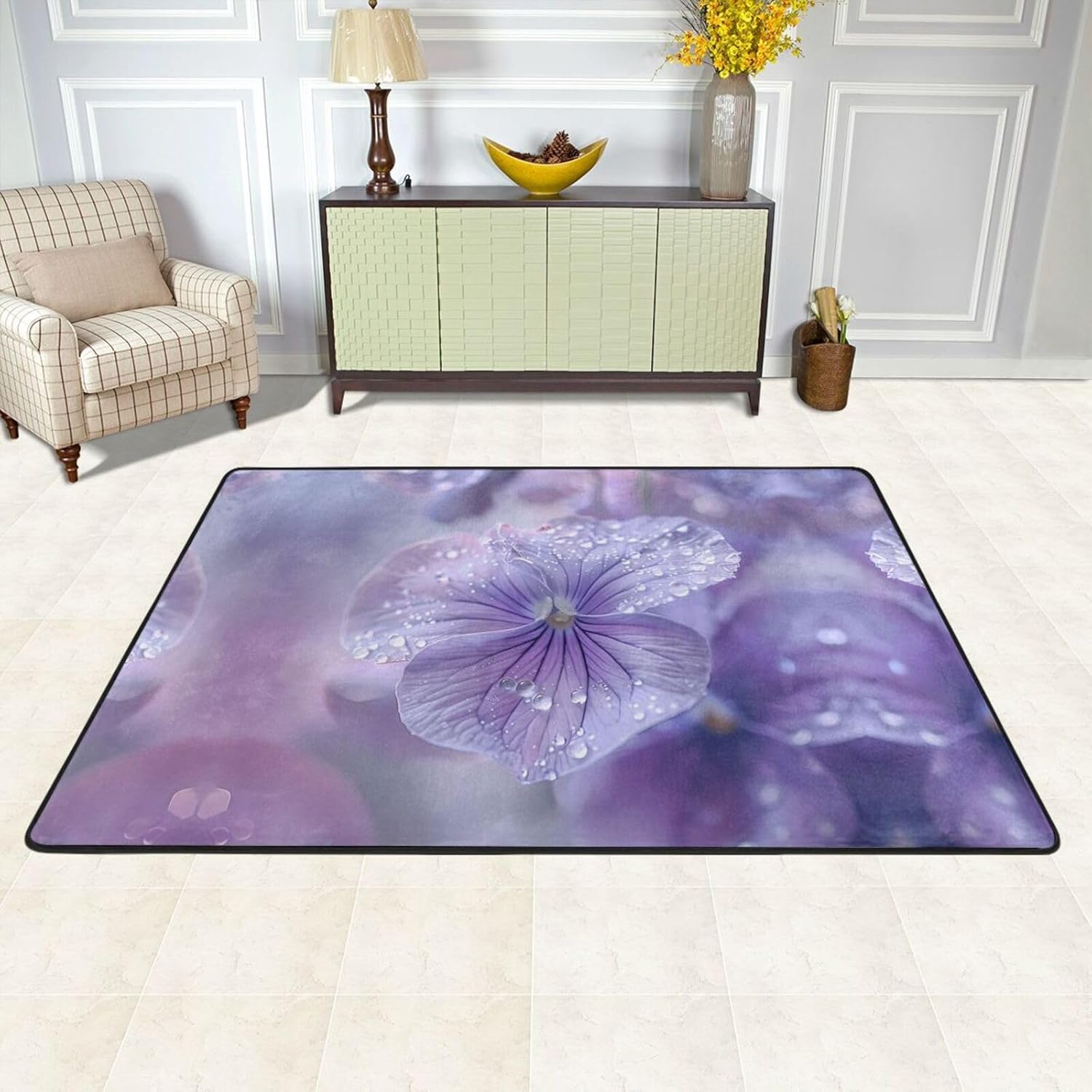Violets Printed Anti-Slip Floor mat Carpet Rug 36"x24" for Living Room Office Coffee Table Bed Balcony