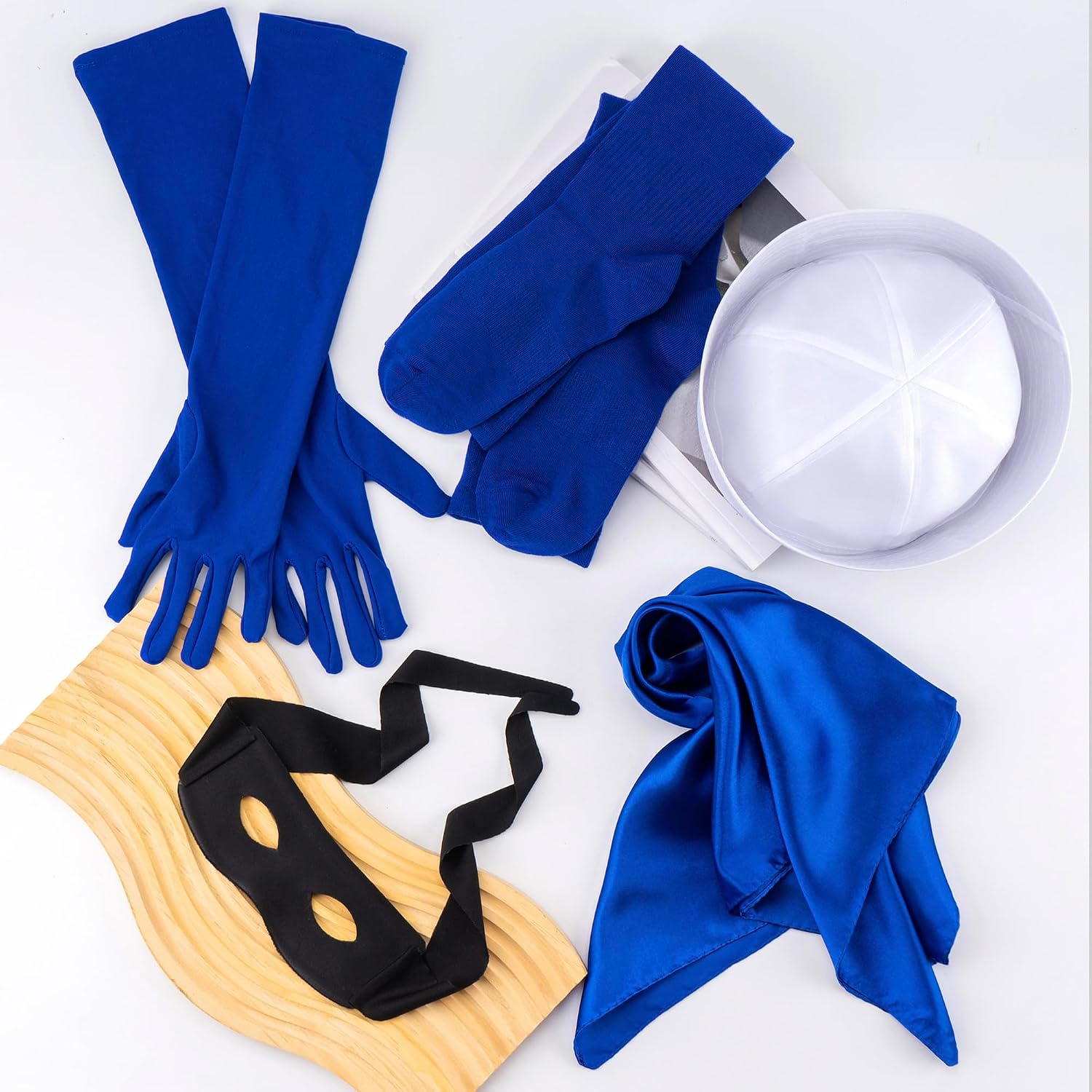 5 PCS Sailor Costume for Adult Sailor Hat Blue Socks Gloves Scarf Eye Mask Halloween Dress Up Cartoon Party Accessories
