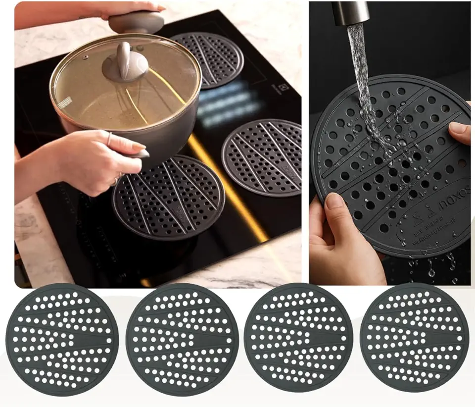 Kit 4 Tapete de Silicone para Fogão de Indução Cooktop – Almofada Protetora Antiderrapante e Reutilizável Alta Resistencia