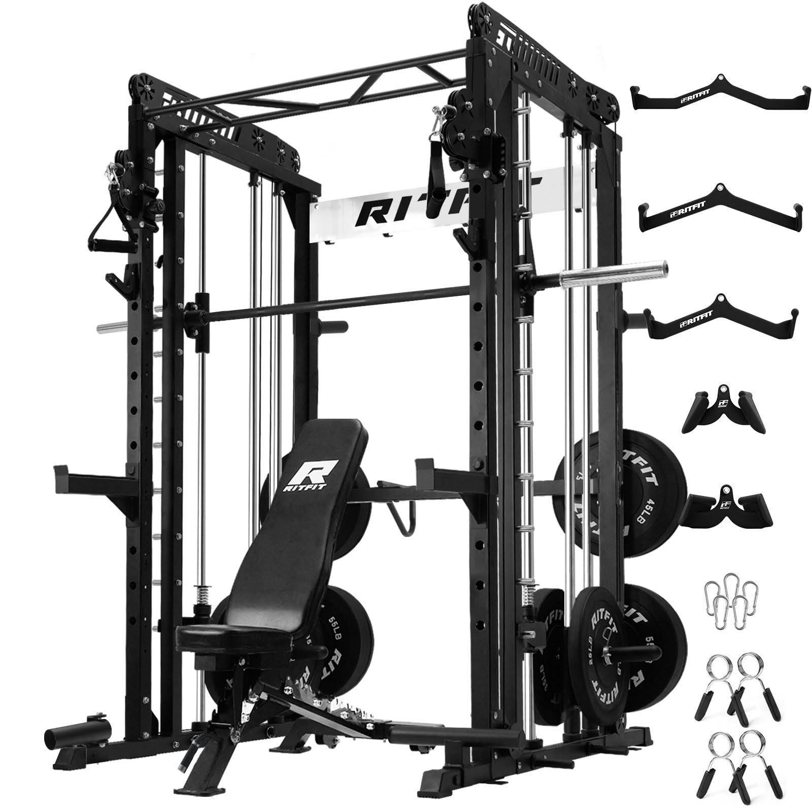 RitFit M1 & M1 Pro Smith Machine with Cable Crossover System, Multi-Function Squat Rack Power Cage for Home Gym, Power Rack and Packages