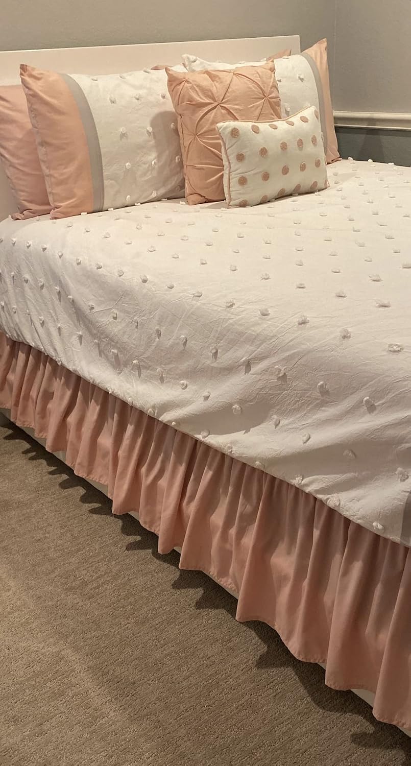 AYASW Wrap Around Bed Skirts 15 Inch Drop with Elastic No Top Cover Dust Ruffles Queen-King Size Blush Pink