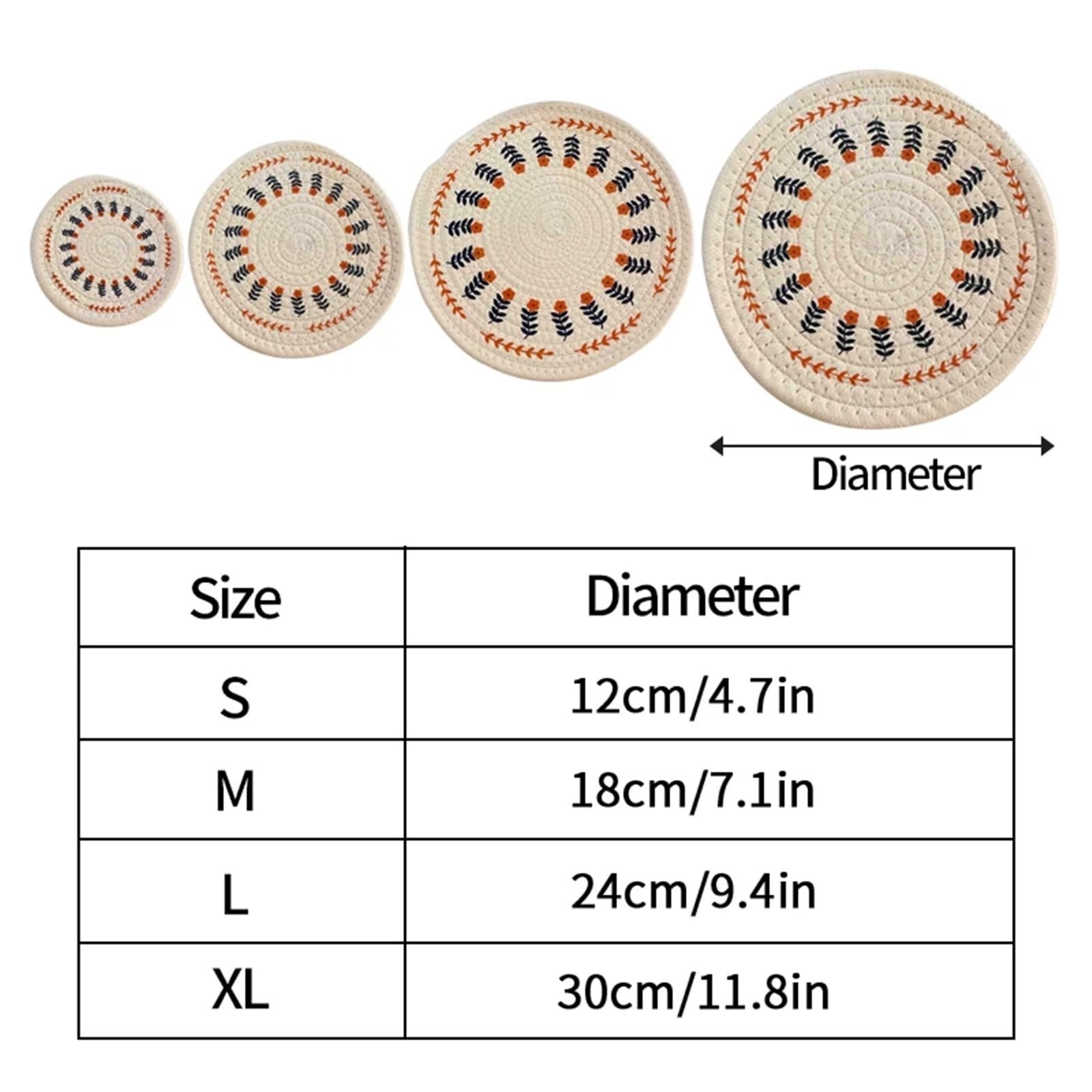 Lot de 3 Tapis Ronds tissés isolants en Corde Coton for Table à Manger, Dessous Verre, for Assiettes, décoration la Maison pour Les Tables À Manger,Les Cuisines(M 18cm)