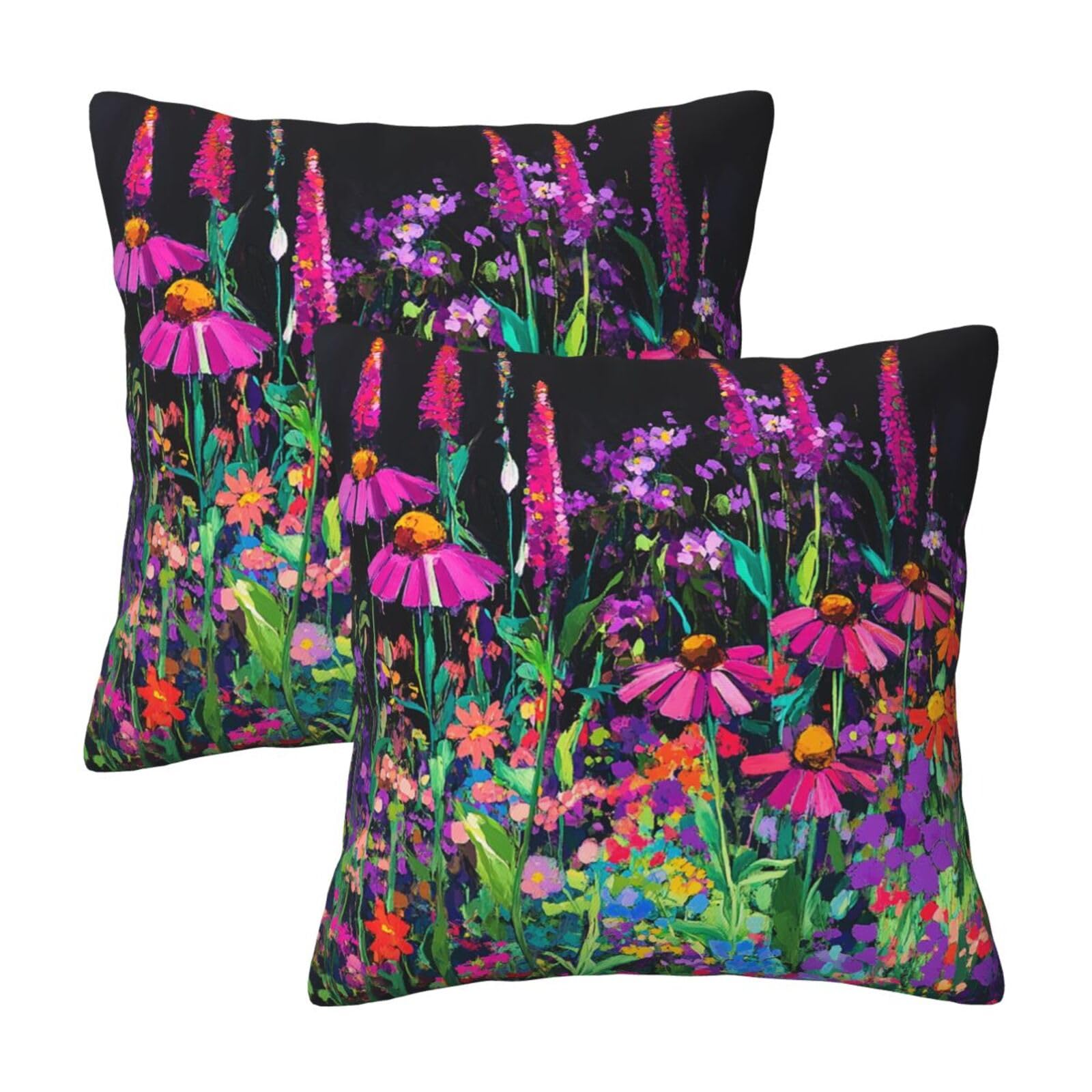 Guiteinyi Colorful Flowers Throw Pillow Covers 18x18 Set of 2 Square Pillow Case for Home Decorative Sofa Couch Bedroom Living Room