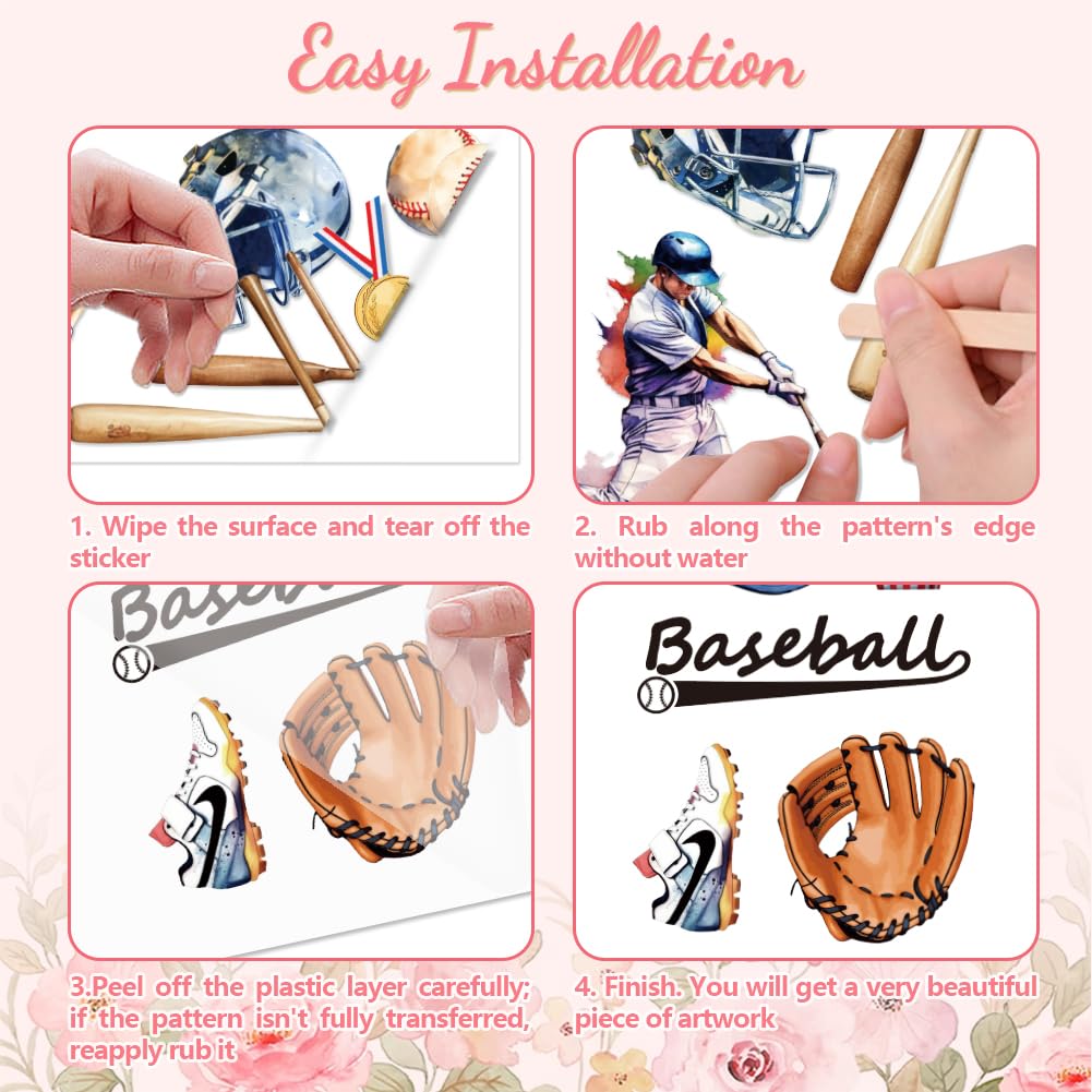 Peacoblue Rub on Transfers for Crafts 3Pcs Baseballs Series 15cmx30cm - Image 3