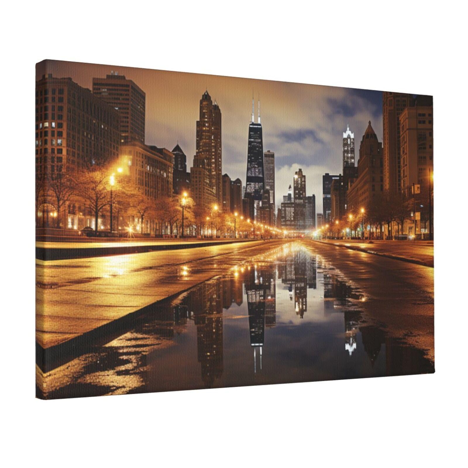 Canvas Wall Art for Living Room Wall Decor 12"x18" Modern Artwork Painting Pictures Hanging Canvas Prints Chicago Aesthetic Wall Art for Bedroom Bathroom Office Wallart Decor
