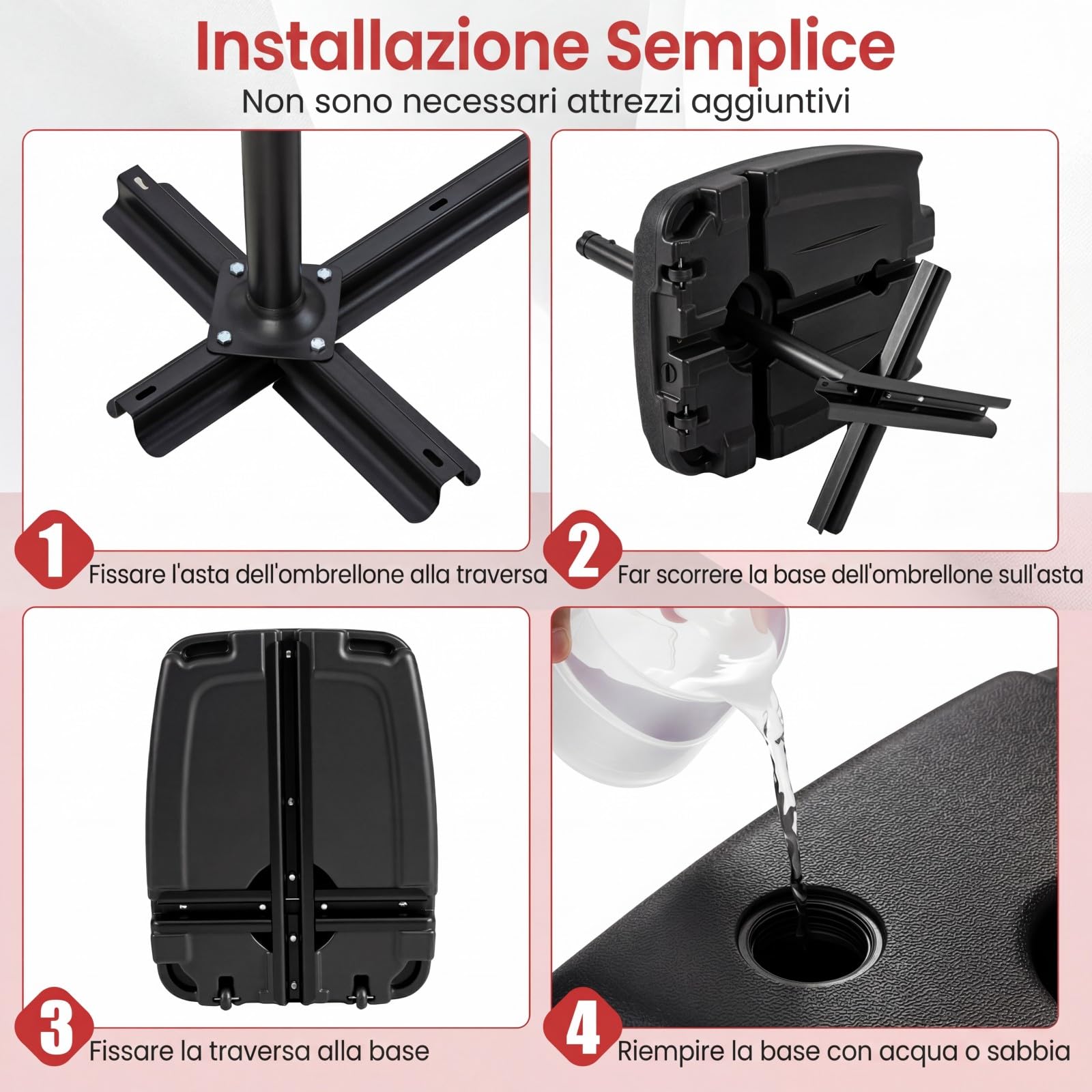 COSTWAY Base per Ombrellone da Patio a 102 kg/150 kg, in Plastica HDPE con Ruote, Supporto Quadrato per Ombrellone Riempibile con Acqua o Sabbia, per Esterno, Balcone, Spiaggia (150, Chilogrammi)