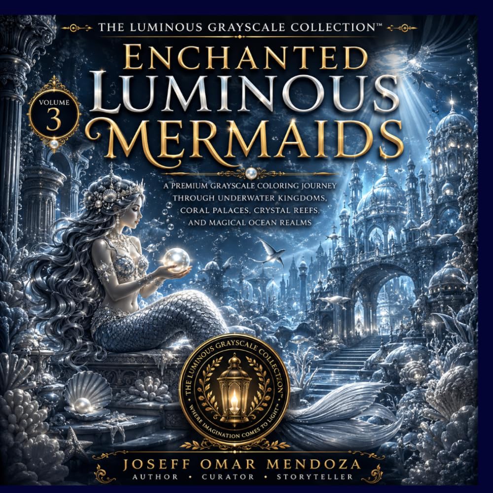 Enchanted Luminous Mermaids: A Grayscale Fantasy Coloring Book for Adults Featuring Underwater Kingdoms, Coral Palaces, Crystal Reefs, Ocean ... Realms (The Luminous Grayscale Collection)