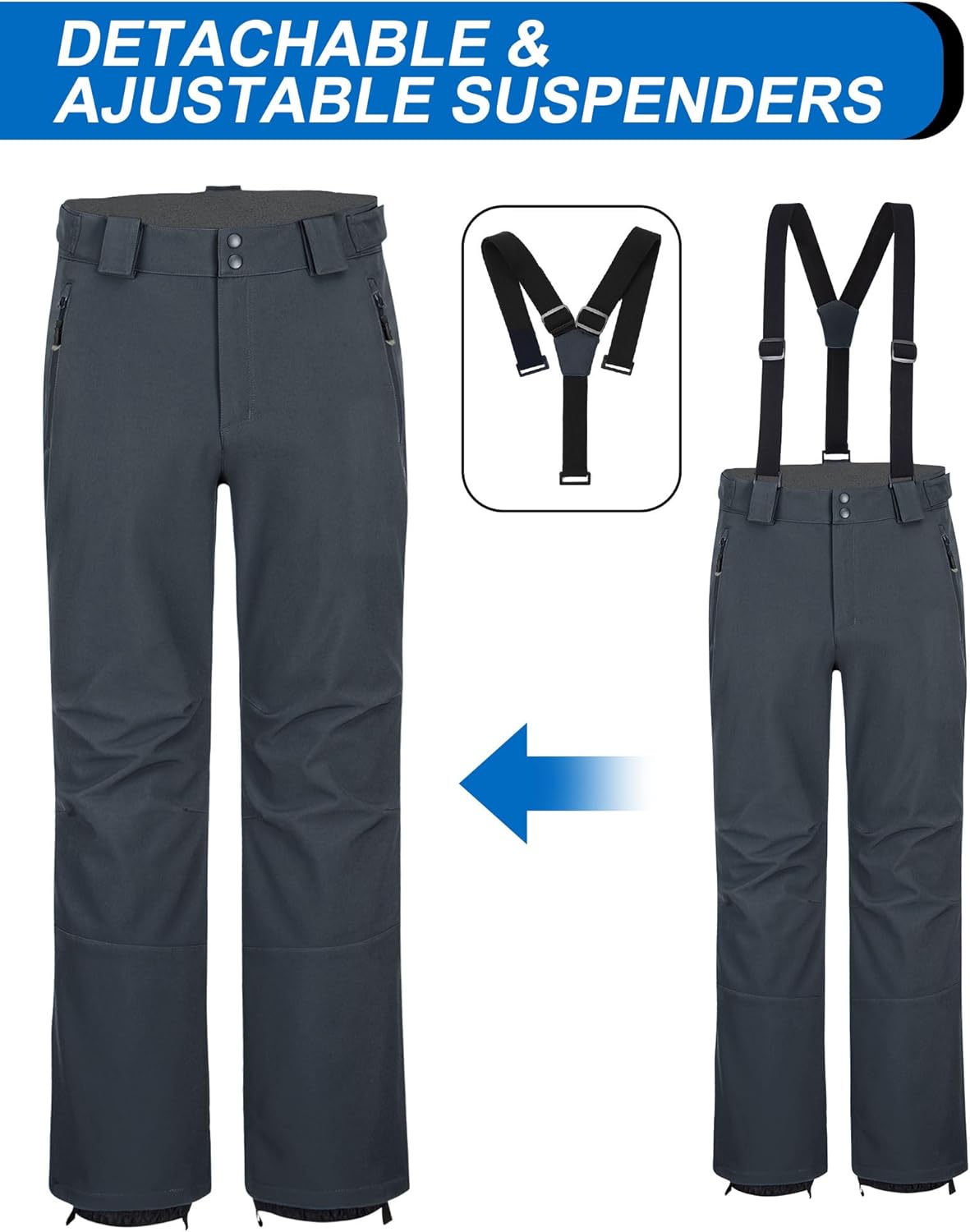 33,000ft Insulated Bibs for Men Snow Ski Pants Overalls Winter Waterproof Windproof Snowboard