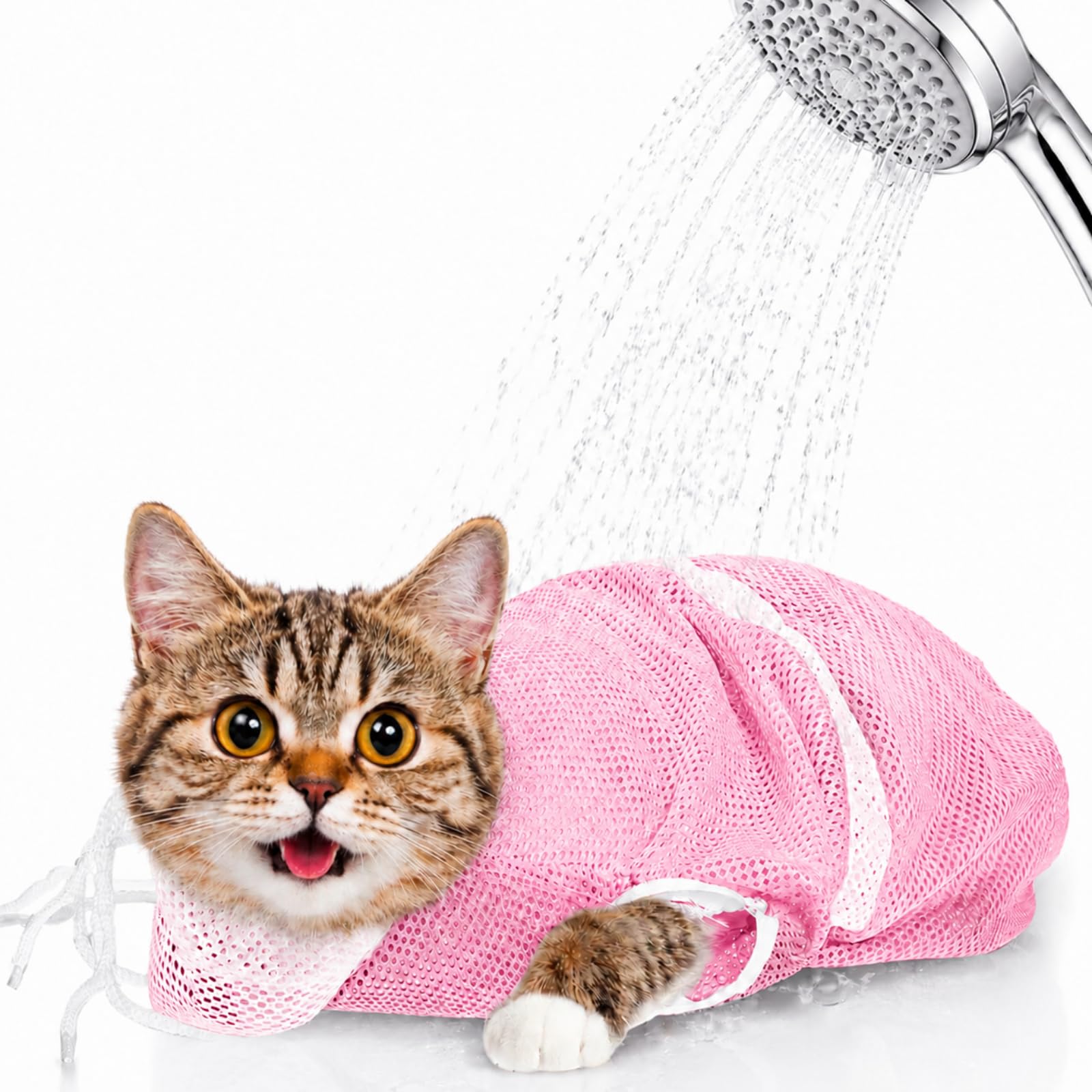 Shappy Cat Bathing Bag Breathable Mesh Anti Scratch Washing Bag, Pink