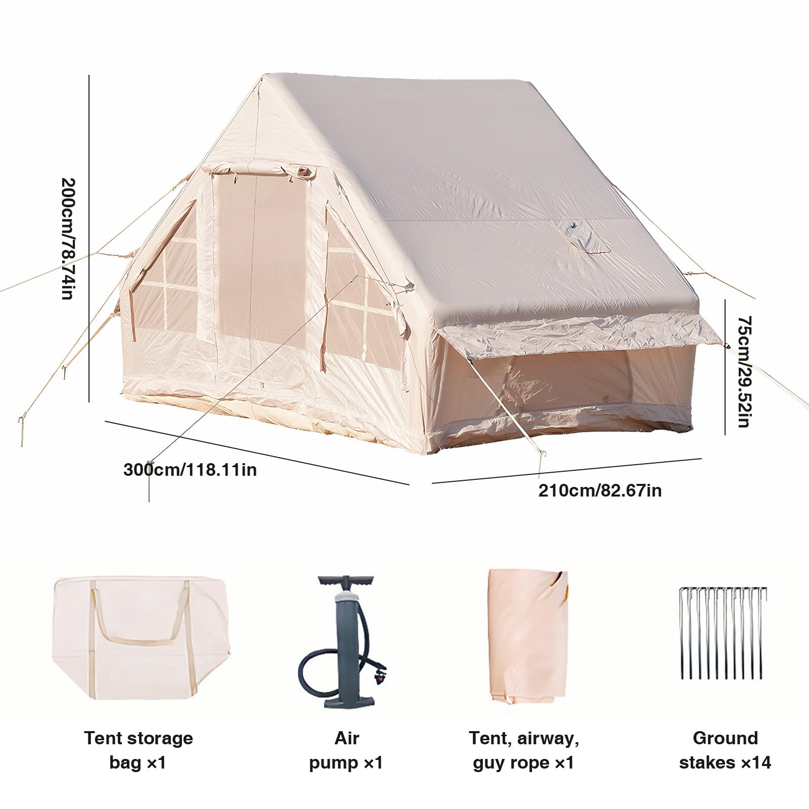 Tende da Campeggio Gonfiabile 6.3m2 Impermeabile PU3000+ con Pompa Resistente al rifugio Oxford Glamping Escape Family Outdoor Adventure Breathable Mesh Structure Quick Setup