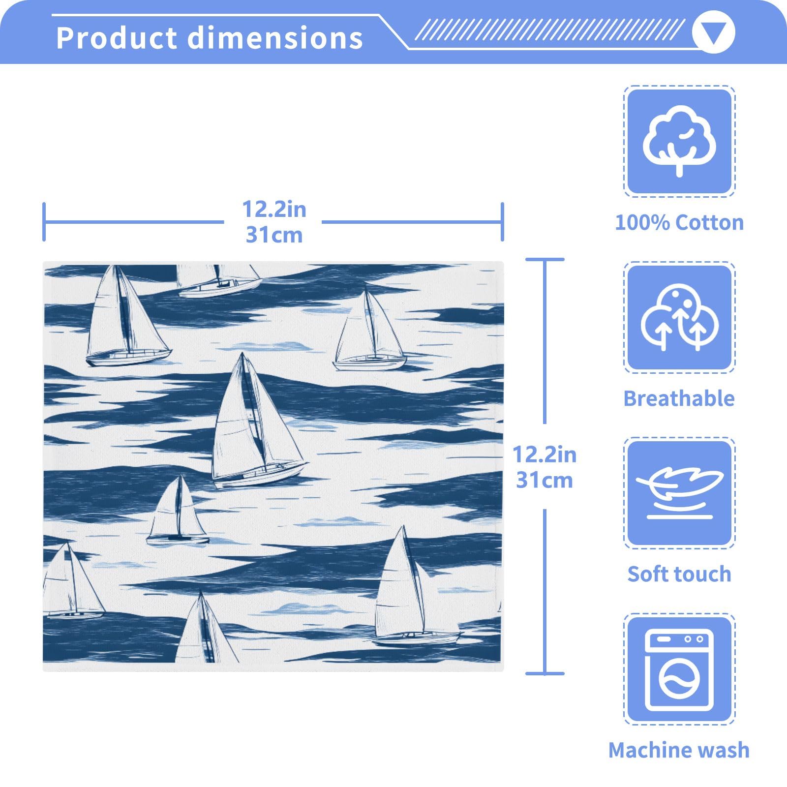 ALAZA Wash Cloth Set 100% Cotton Fingertip Towels Face Cloths Sets Sail Boat Highly Absorbent Soft Feel Set of 2