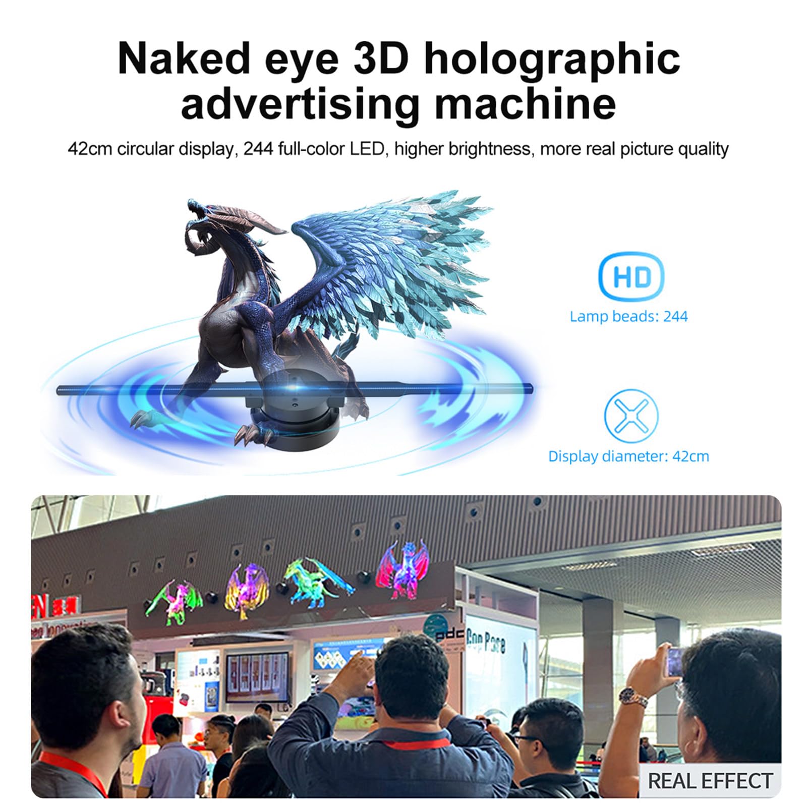 Wentylator holograficzny LED 3D (efekt bez okularów) z Bluetooth i aplikacją – wyświetlacz 1010RGB HD (352 diody LED) do sklepów i punktów handlowych