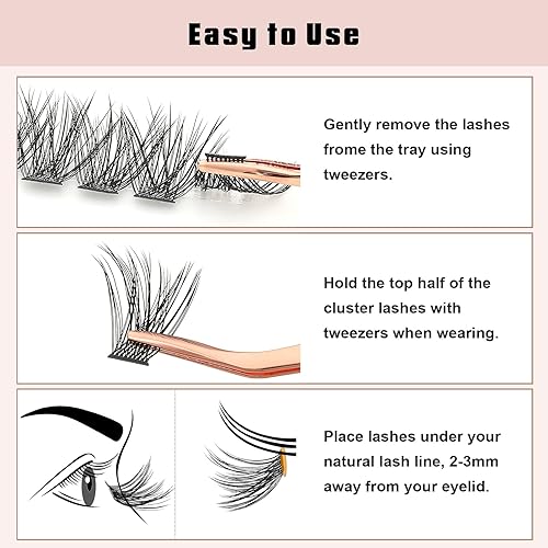 Miniatura 6 de Pestañas en racimo con aplicador de pestañas, pestañas individuales de aspecto natural, extensiones de pestañas 40D con banda suave, 144 racimos de