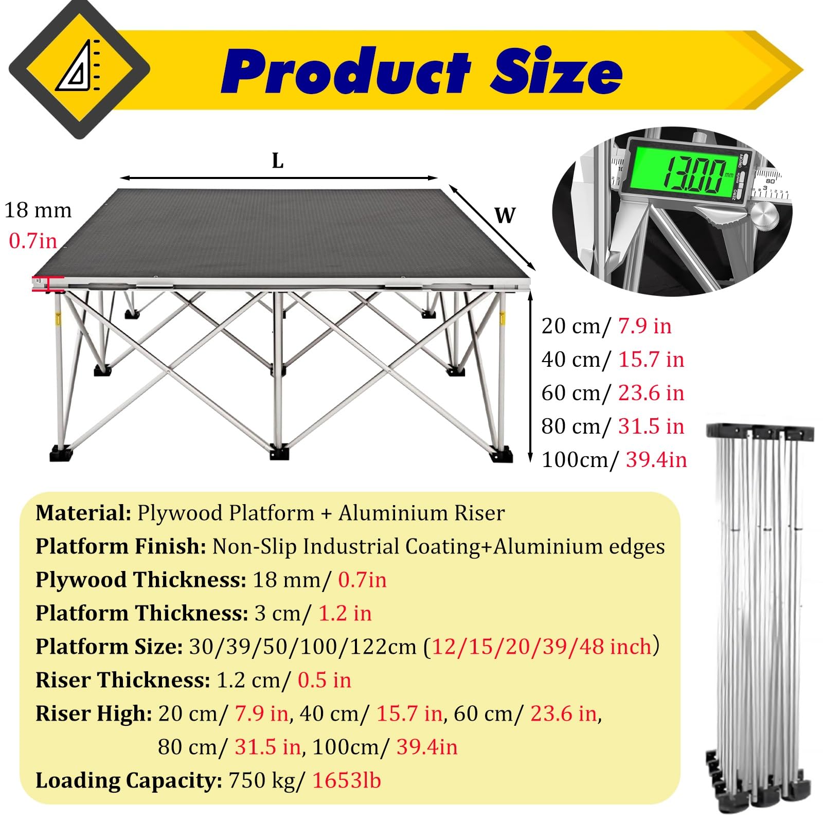 Plataforma Ligera, Plegable y portátil: Sistema Modular Antideslizante Apto para conciertos, Eventos y actuaciones; diseño de Anillo de fácil instalación, Cualquier ocasión.