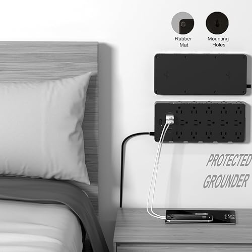 Miniatura 9 de Regleta de alimentación monstruo grande, resistente protector de sobretensiones 4000J 20A 2500W cable de extensión con múltiples tomas de corriente