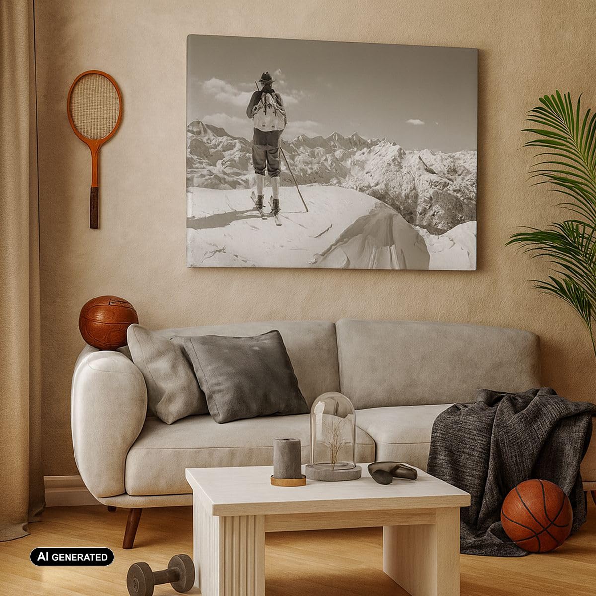 Moderno Quadro su Tela 70x50 cm Stampe da Parete Persone Sport - 4192 | Sciatore Baviera Seppia Quadro Decorativo 1 pezzo Soggiorno Camera da Letto Arte da Parete Decorazione da Parete ARTTOR