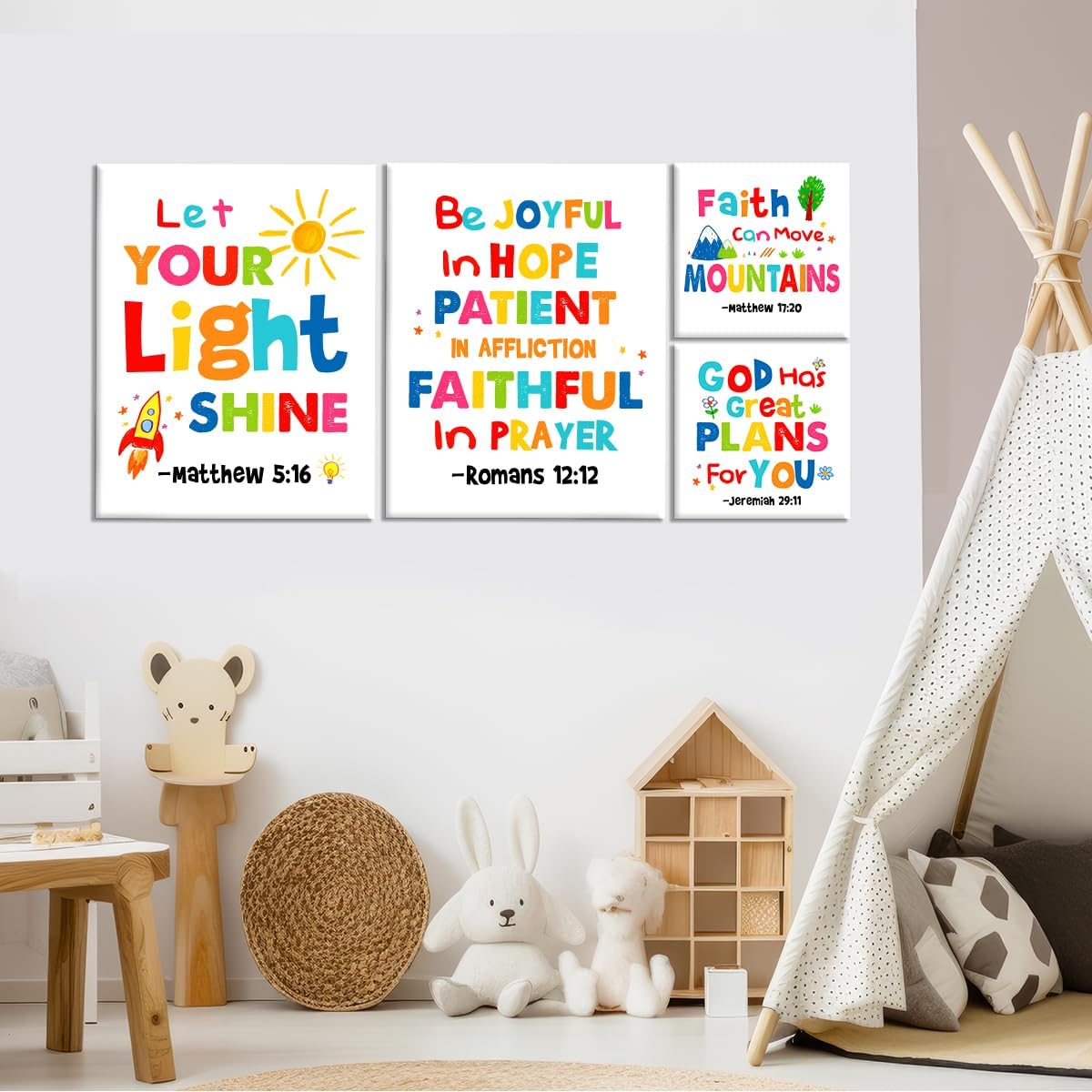 Kids Christian Wall Decor,Christian Religious I AM Child Of God Wall Art Canvas Frame Poster Print for Kids Bedroom Nursery Classroom Wall Decor,Set of 6
