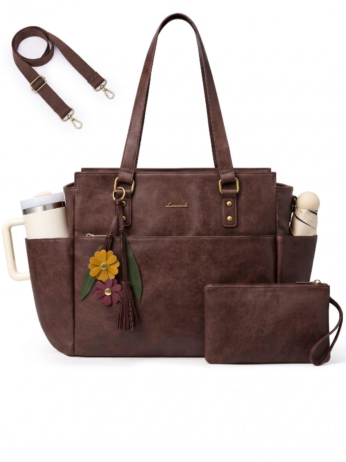 LOVEVOOK Laptop Tote Bag for Women, Vintage Work Teacher Bag with Clutch