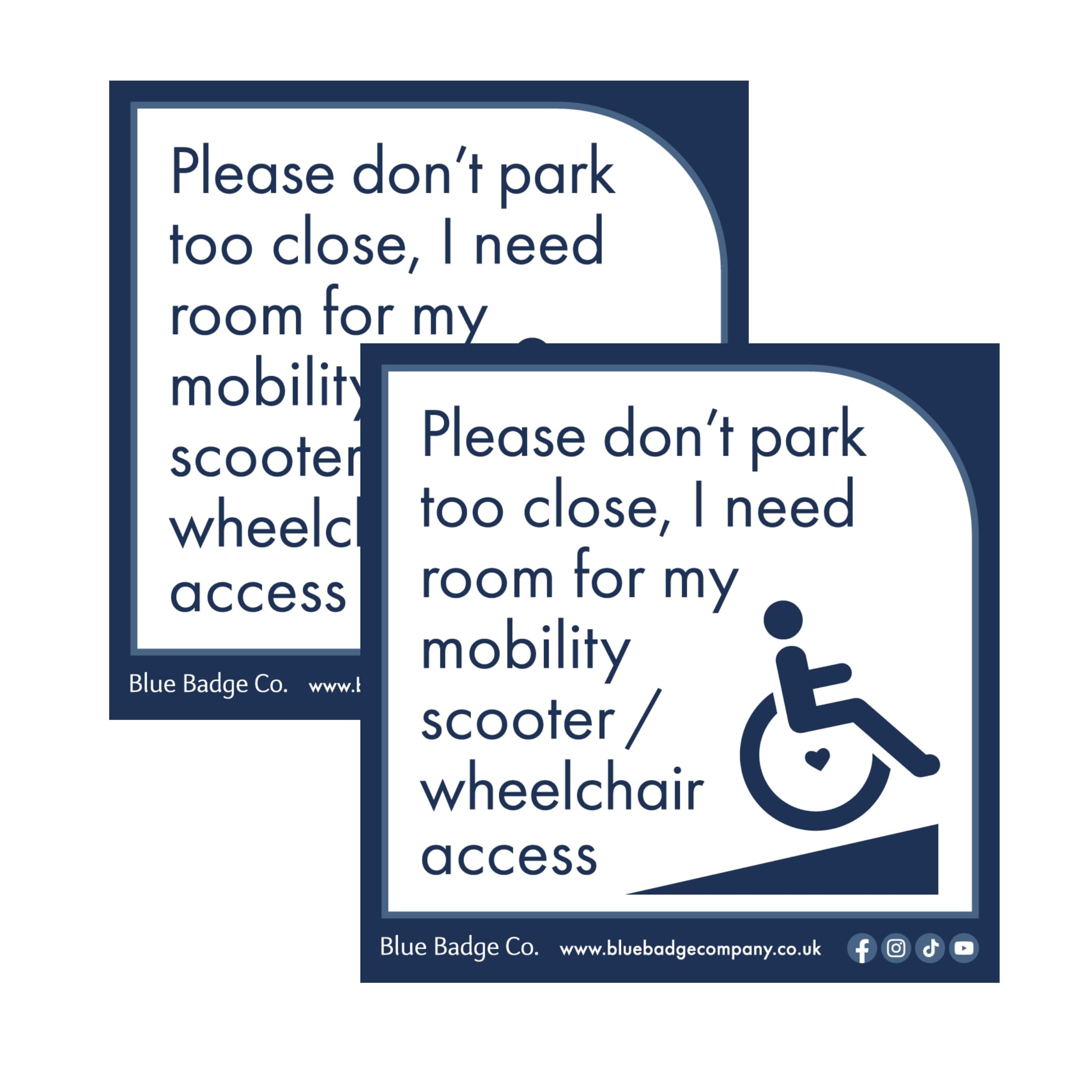 Disabled Car Window Sticker 2 Pack Square – ''Please Don't Park Too Close, I Need Room for My Mobility Scooter/Wheelchair Access” Disability Parking Awareness Vinyl Decals