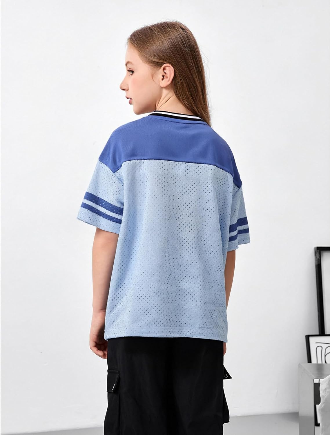 Girl's Jersey Shirts Number Graphic Oversized T-Shirt Boy Short Sleeve V Neck Mesh Tees Kids Sport Jersey - Image 3