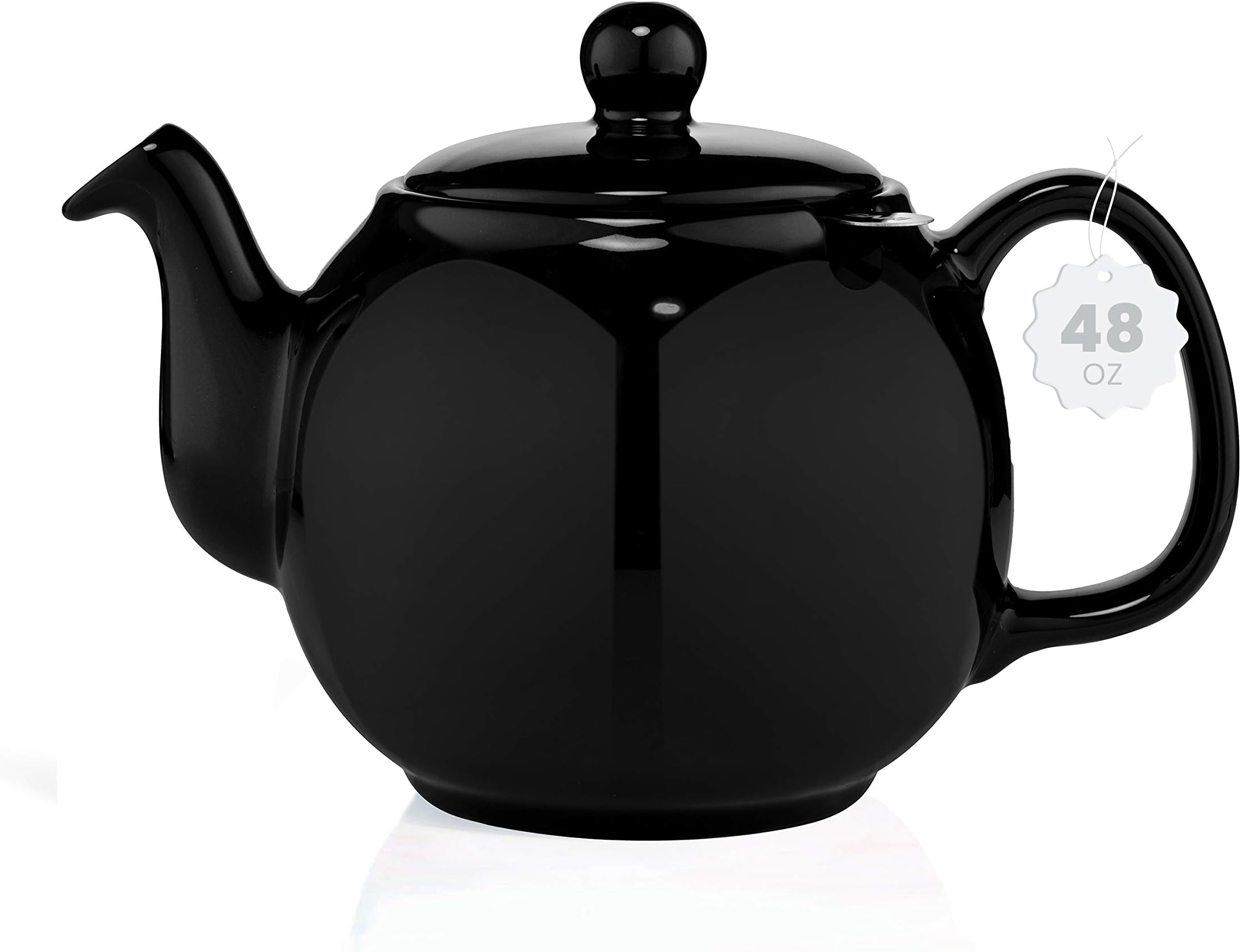 SAKI Large Porcelain Teapot, 48 Ounce Tea Pot with Infuser, Loose Leaf and Blooming Tea Pot - Black
