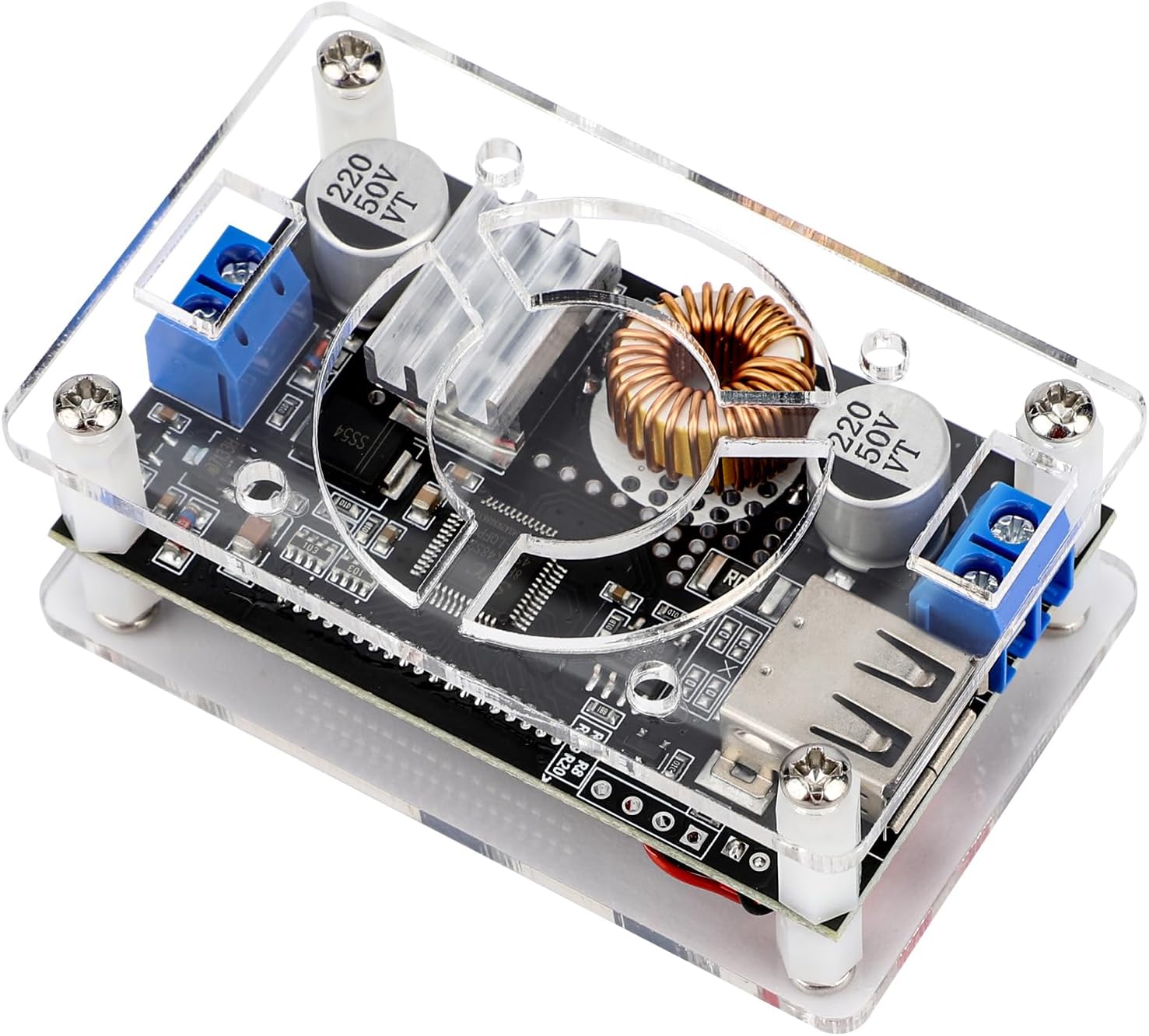 DROK DC Adjustable Buck Converter 2pcs, 24v to 12v Step Down Converter Voltage Regulator 6V-32V to 1.5-32V 5V 5A LCD Power Supply Volt Reducer Step Down Transformer with USB Port and Protective Case