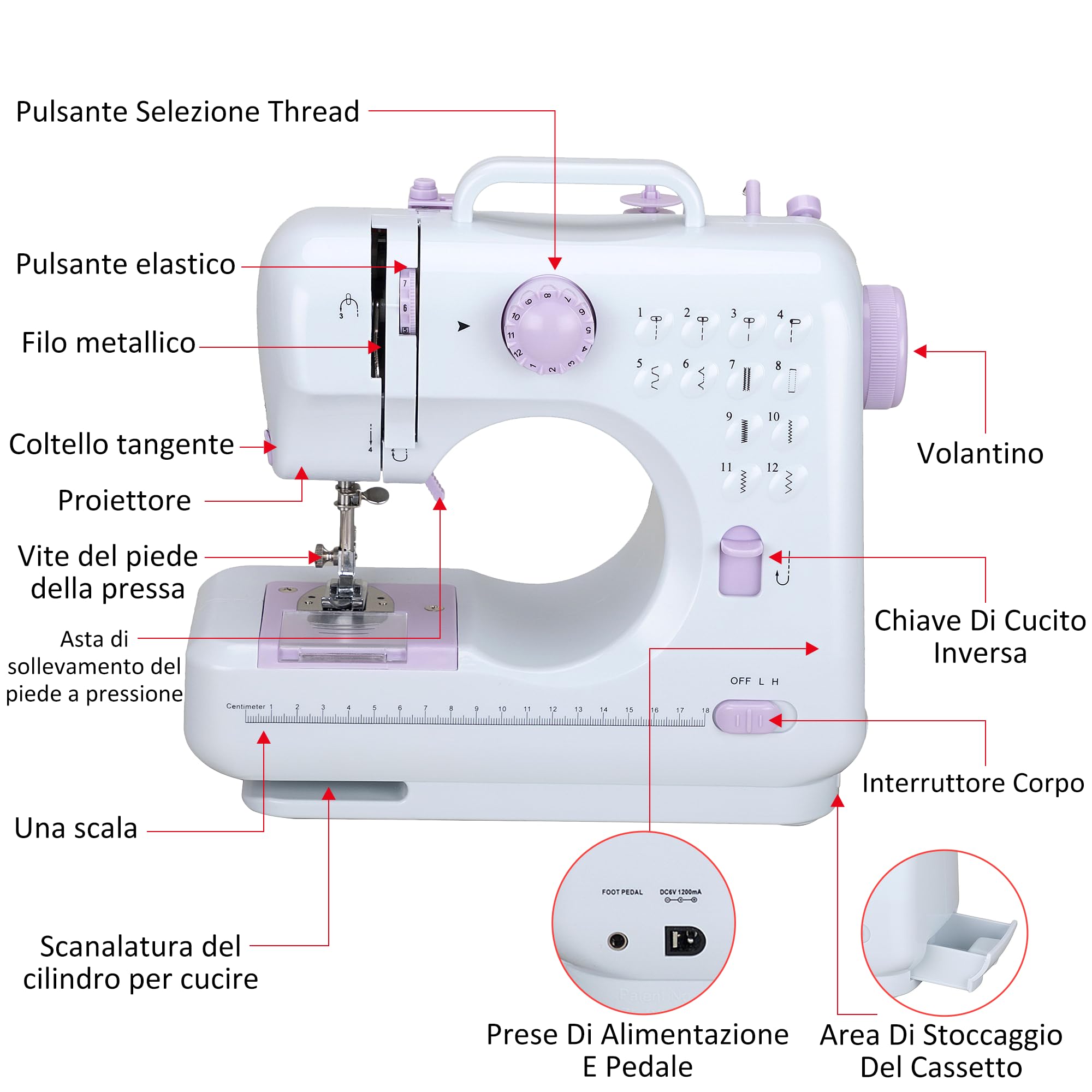 Mini macchina da cucire elettrica, cucitura inversa e 12 punti incorporati, macchina da cucire portatile a doppia velocità DLUFYEI, adatta per kit da cucire per viaggi di famiglia