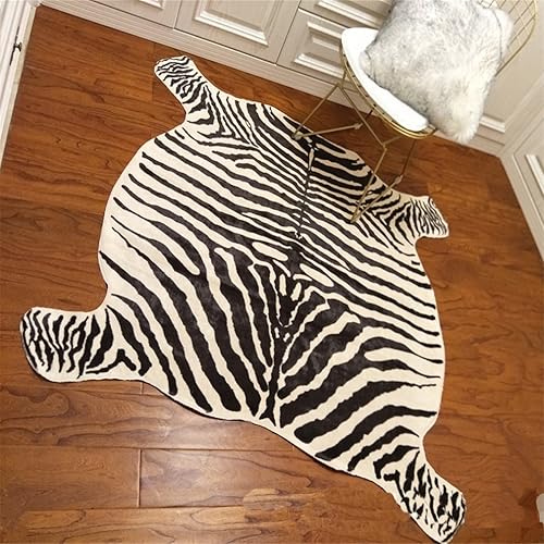 Miniatura 1 de Alfombra con estampado de cebra, alfombra de piel sintética con estampado de animales para el hogar, sala de estar, oficina, color crema amarillento