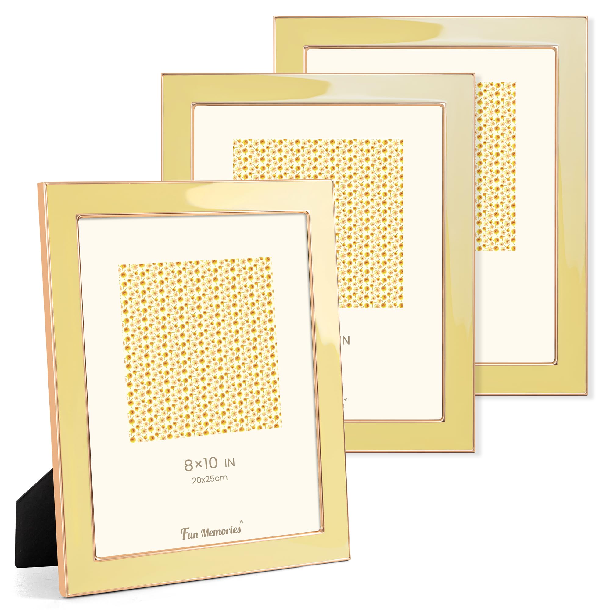 Fun Memories Bilderrahmen aus emailliertem Glas, 20,3 x 25,4 cm, mit goldfarbenem Metallrand und Staffelei für die Präsentation von Bilderrahmen auf Arbeitsplatten, Tischplatten, Bücherregalen